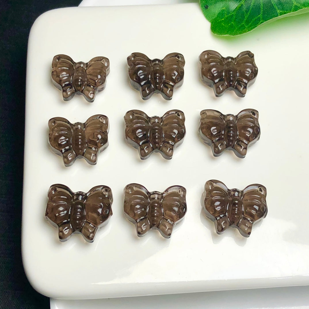 Natural Icy Obsidian Butterfly Beads