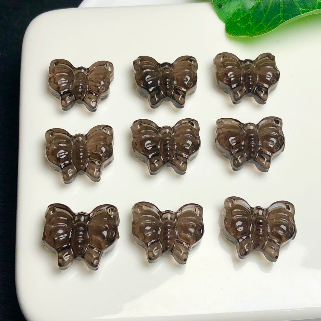Natural Icy Obsidian Butterfly Beads