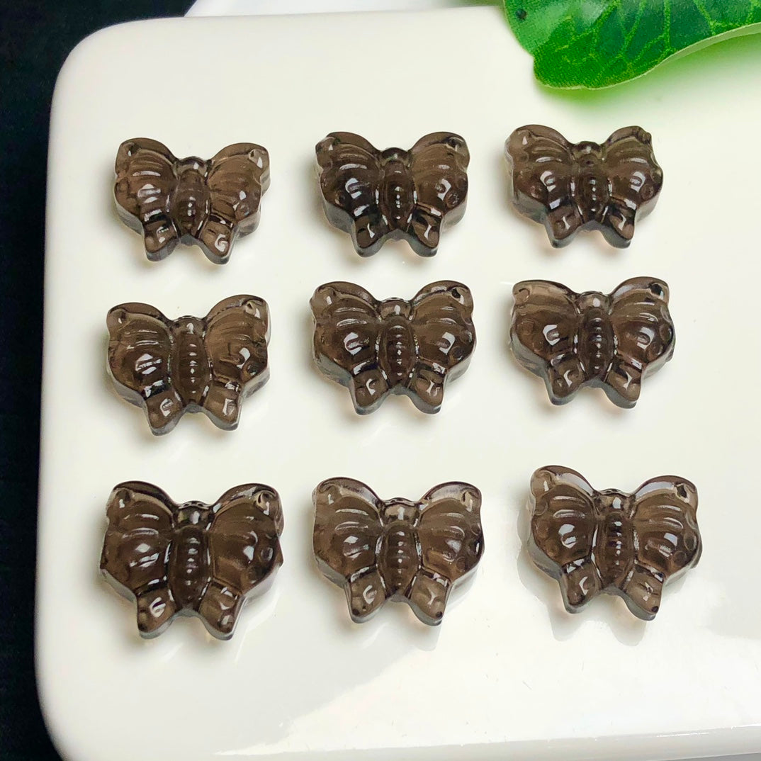 Natural Icy Obsidian Butterfly Beads