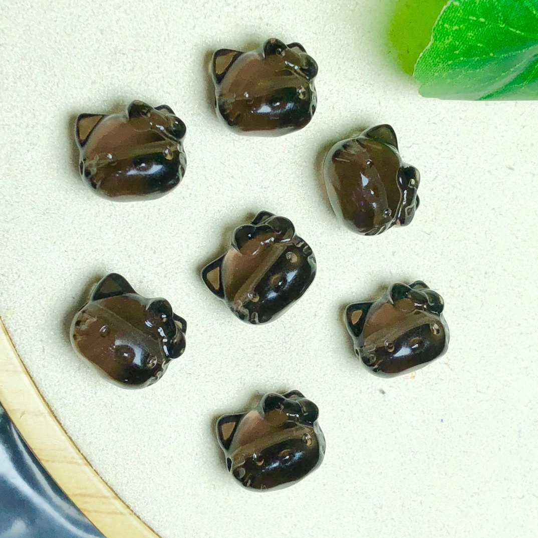 Natural Icy Obsidian Hello Kitty Head Beads