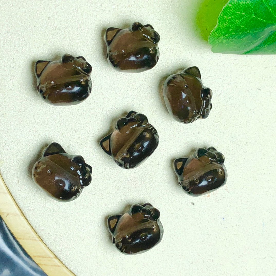 Natural Icy Obsidian Hello Kitty Head Beads