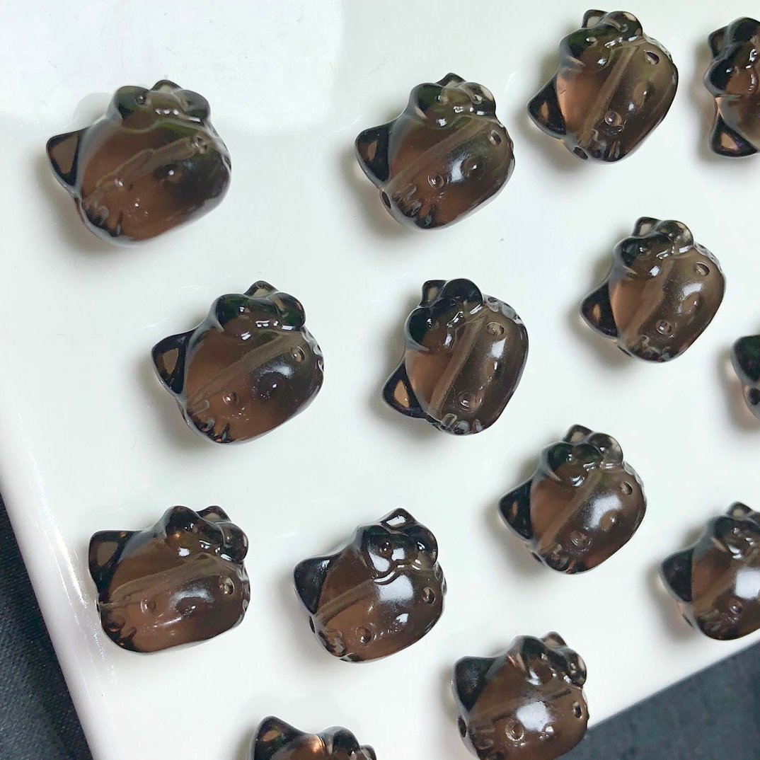 Natural Icy Obsidian Hello Kitty Head Beads