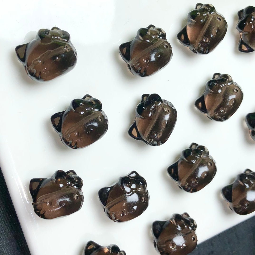Natural Icy Obsidian Hello Kitty Head Beads