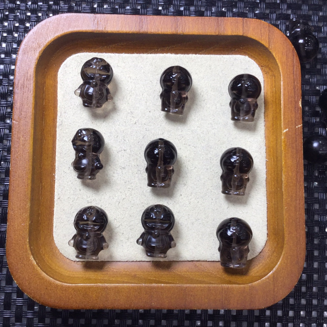 Natural Icy Obsidian Doraemon Beads