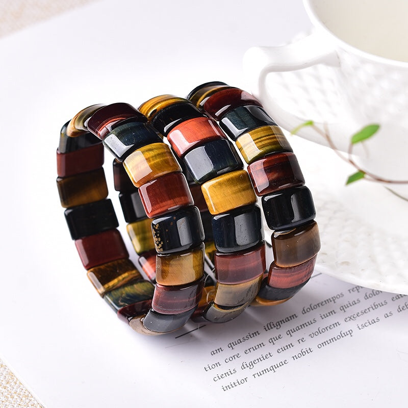 Flashy Mixed Tiger Eye Flat Beaded Bangle Bracelets Wholesale
