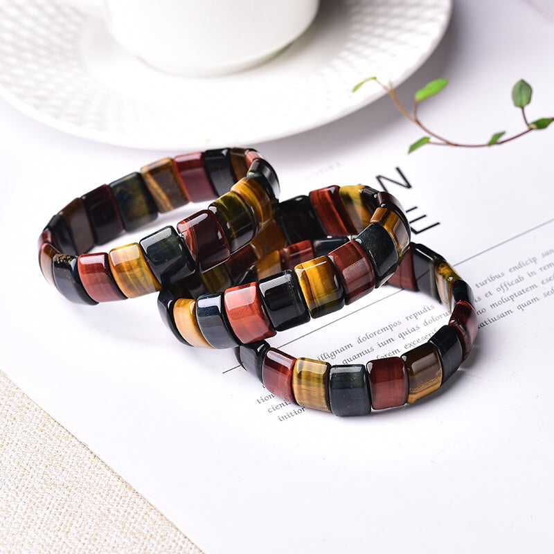 Flashy Mixed Tiger Eye Flat Beaded Bangle Bracelets Wholesale