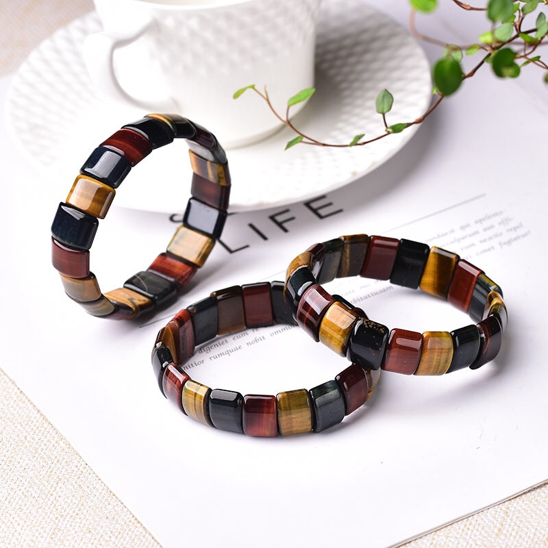 Flashy Mixed Tiger Eye Flat Beaded Bangle Bracelets Wholesale
