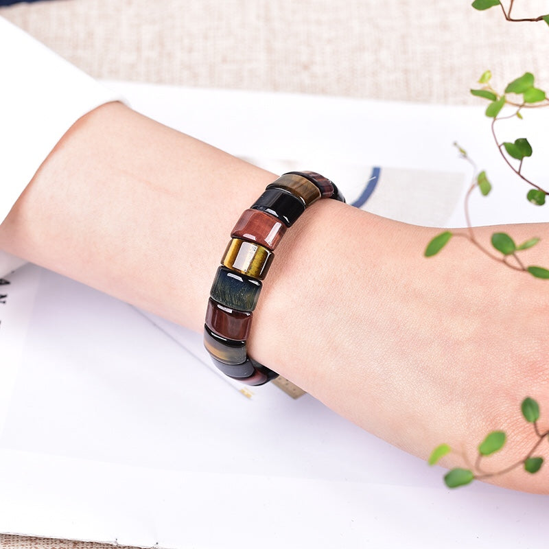 Flashy Mixed Tiger Eye Flat Beaded Bangle Bracelets Wholesale