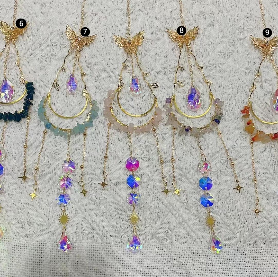 Natural Raw Stone Crystal Moon Butterfly Suncatcher