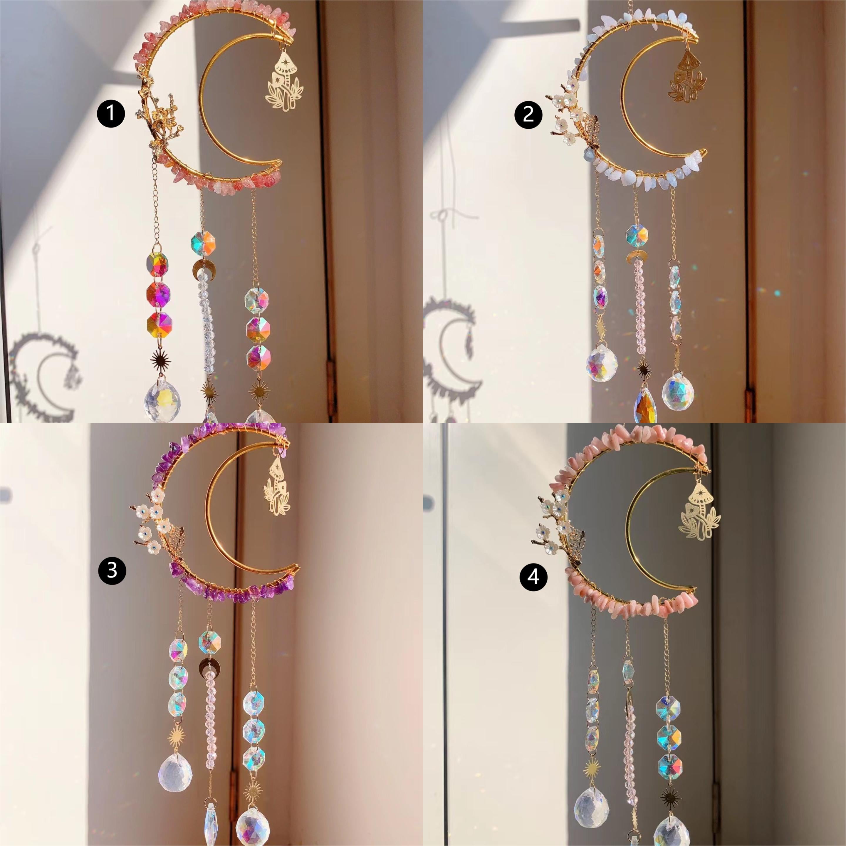 Natural Raw Stone Crystal Moon Suncatcher