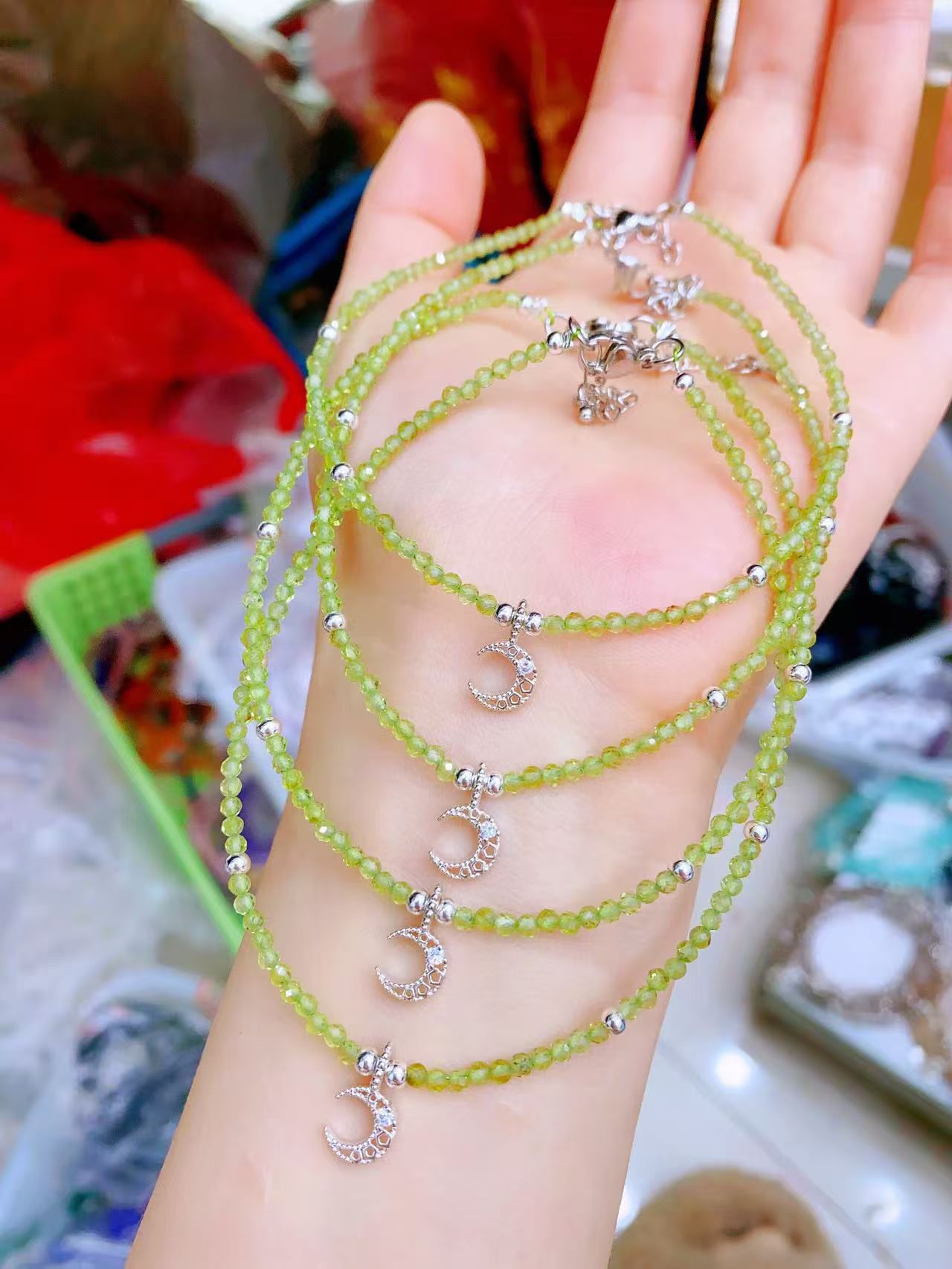 Faceted Crystal Anklets with Moon