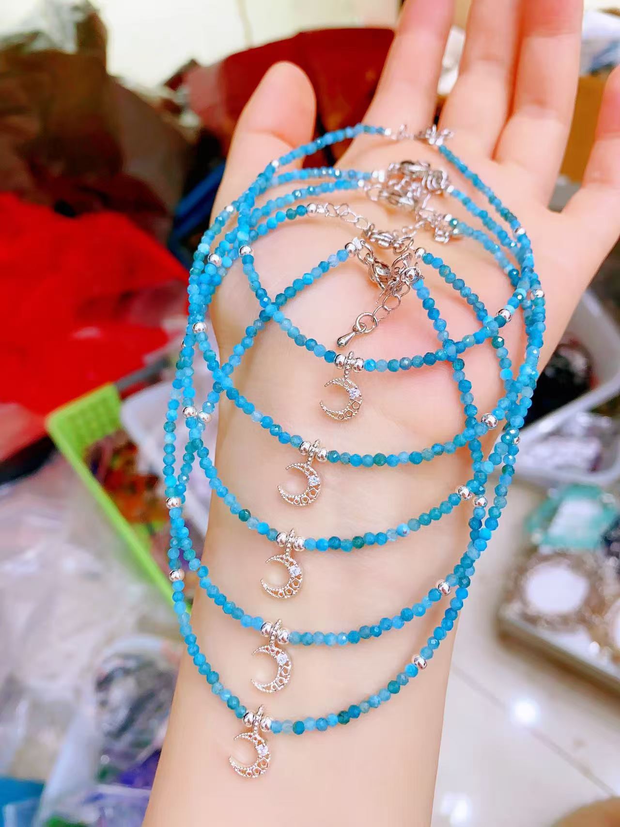 Faceted Crystal Anklets with Moon