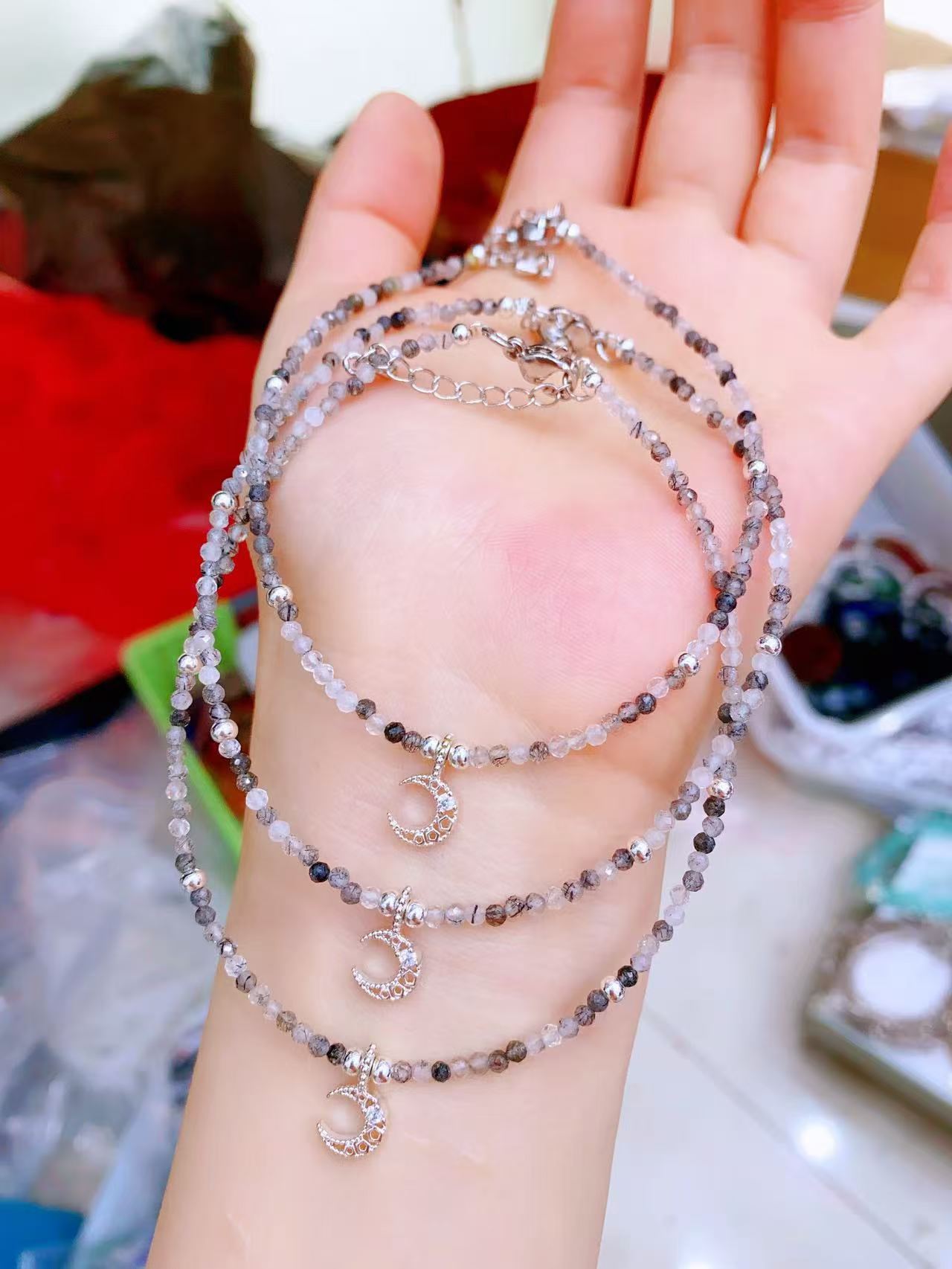 Faceted Crystal Anklets with Moon