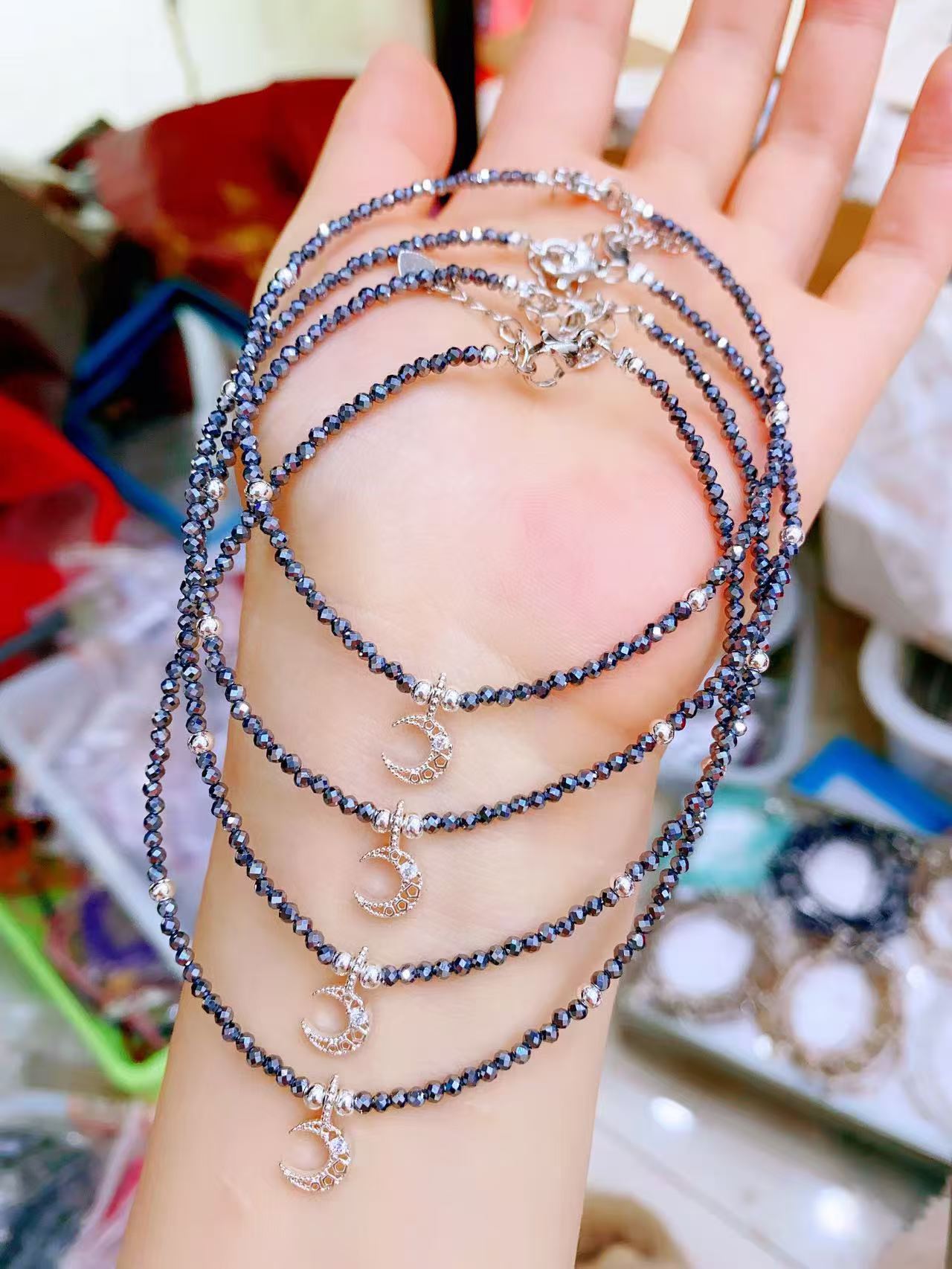 Faceted Crystal Anklets with Moon