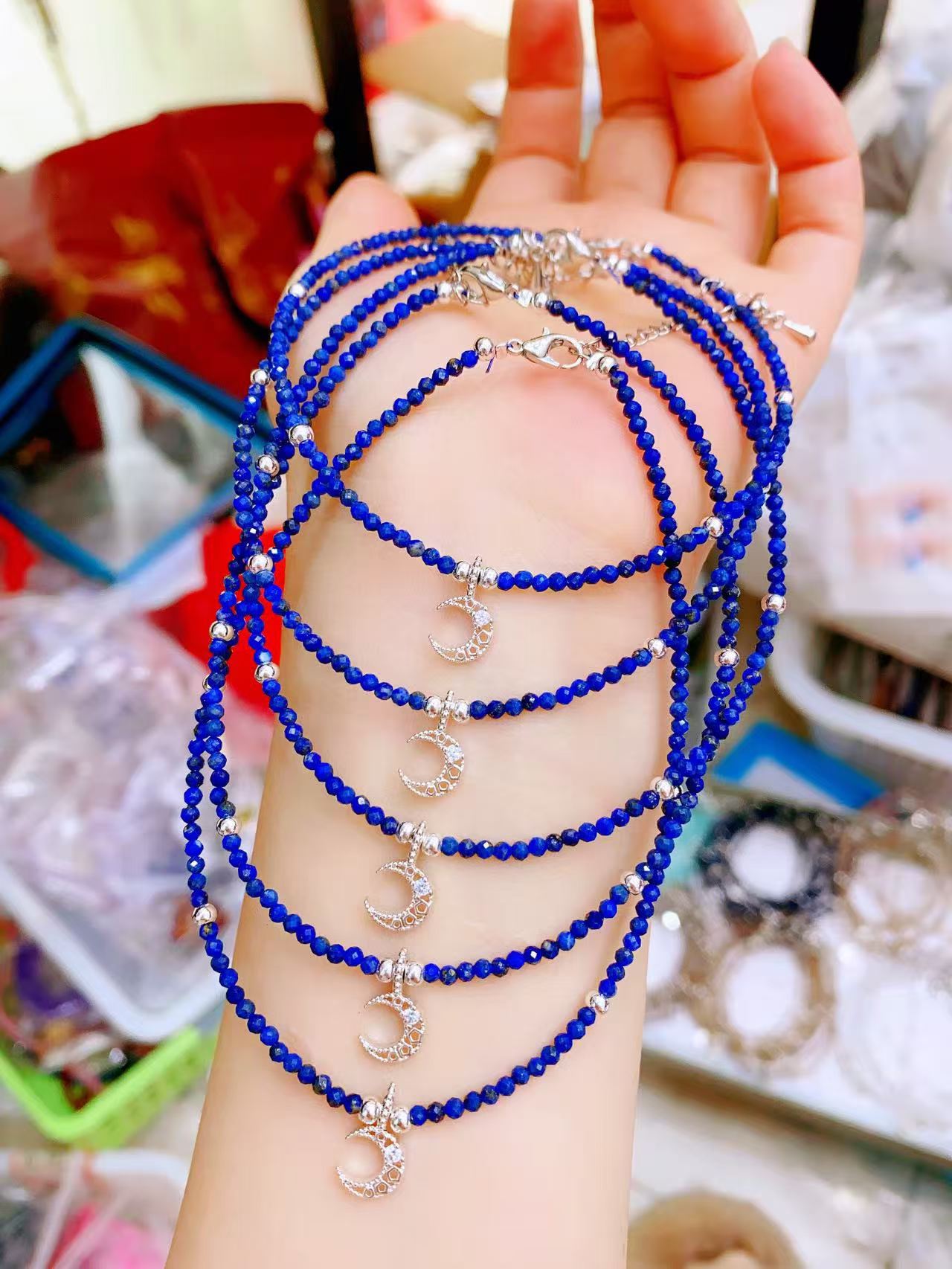 Faceted Crystal Anklets with Moon