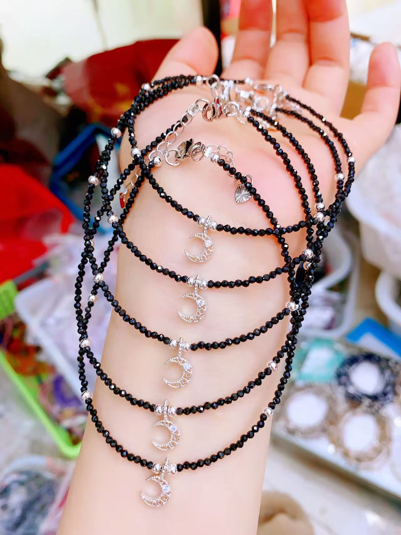 Faceted Crystal Anklets with Moon