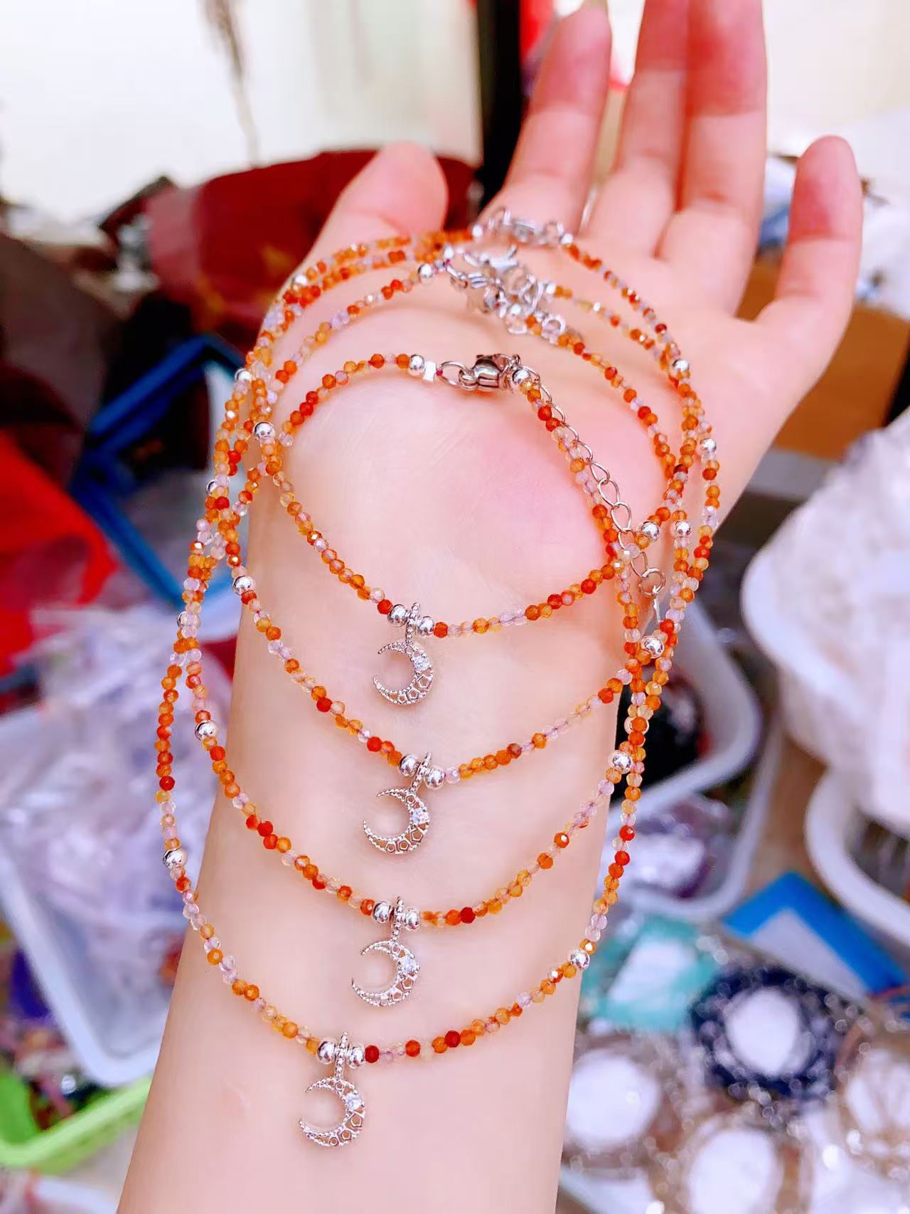 Faceted Crystal Anklets with Moon