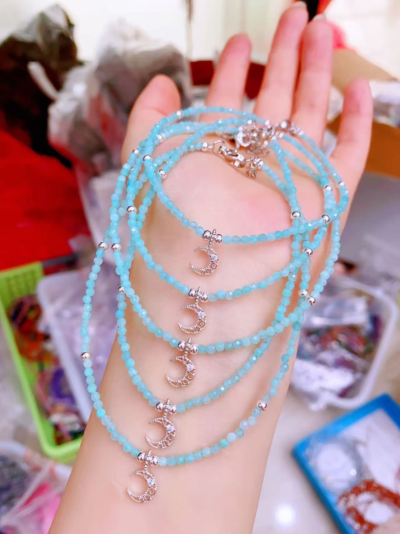 Faceted Crystal Anklets with Moon