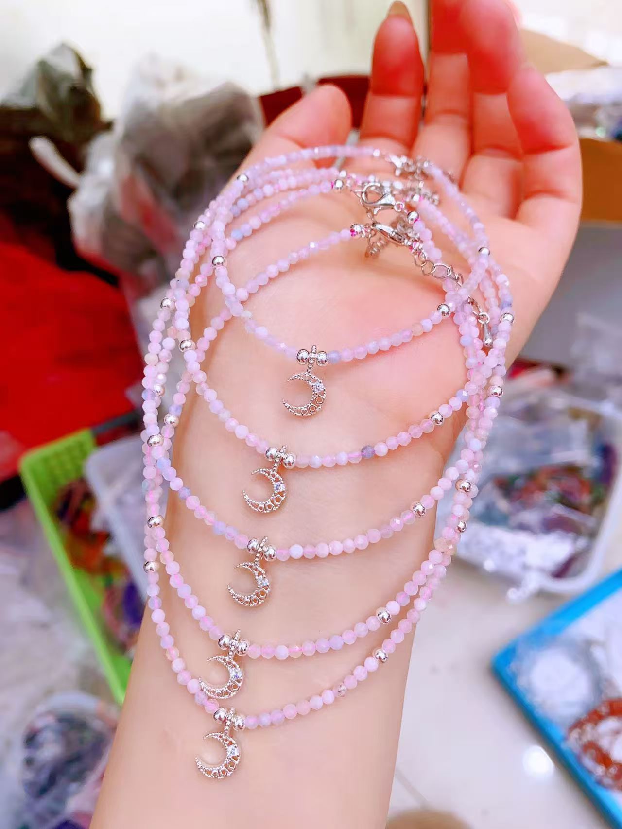 Faceted Crystal Anklets with Moon