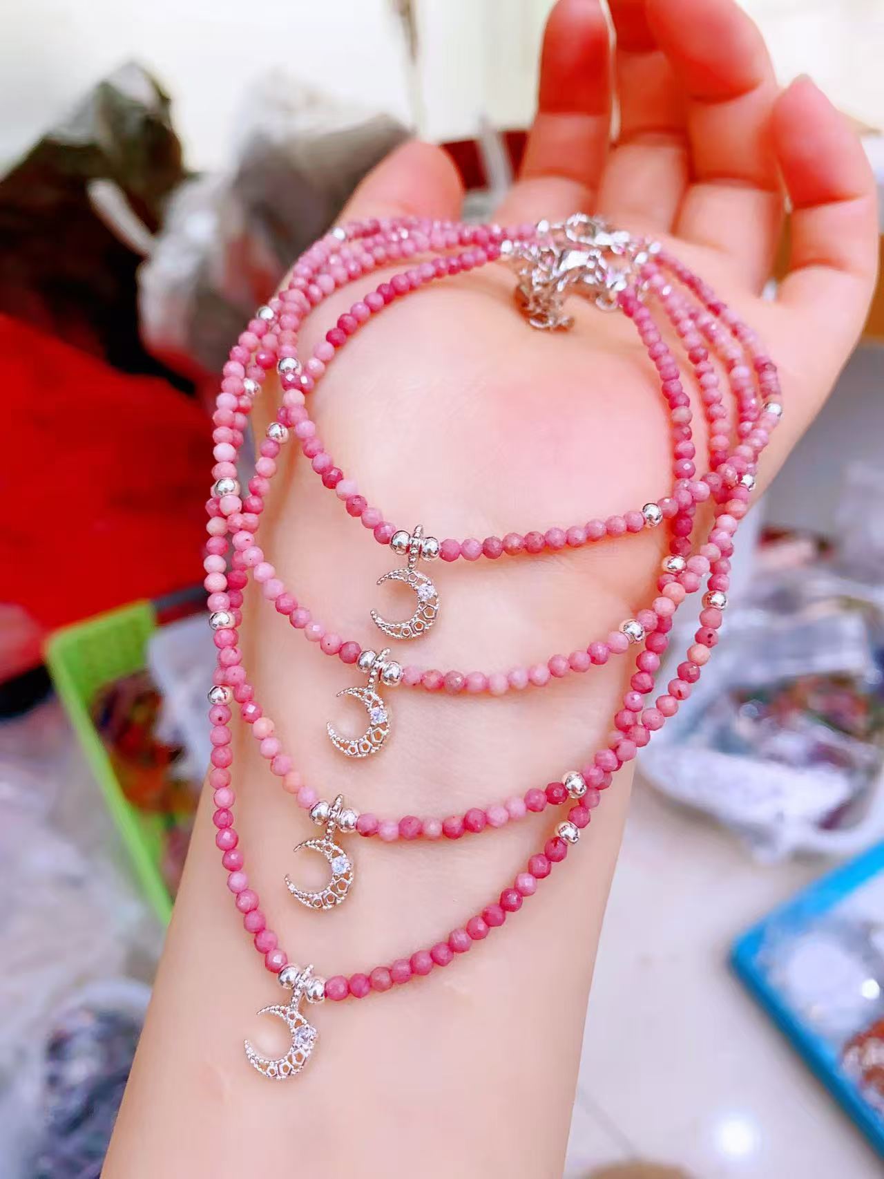 Faceted Crystal Anklets with Moon