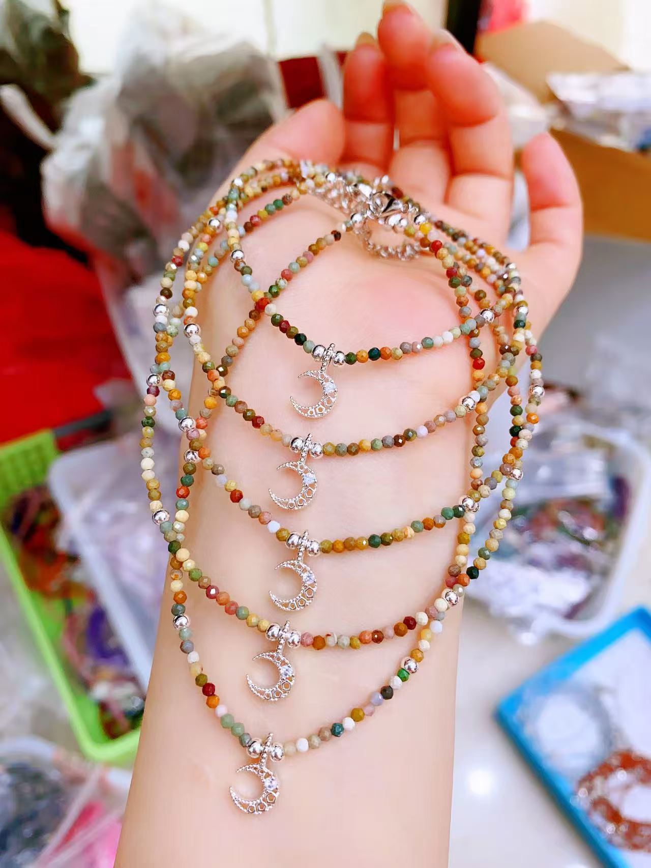 Faceted Crystal Anklets with Moon
