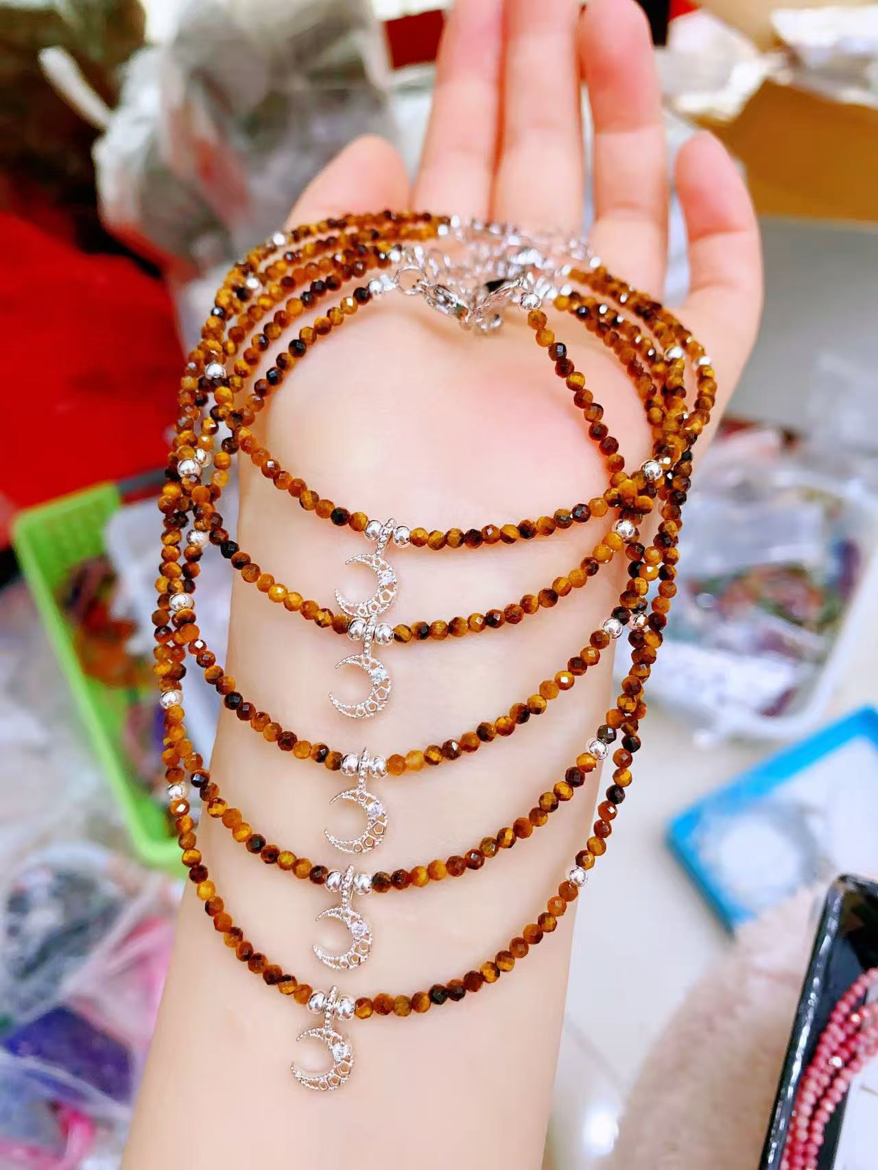 Faceted Crystal Anklets with Moon