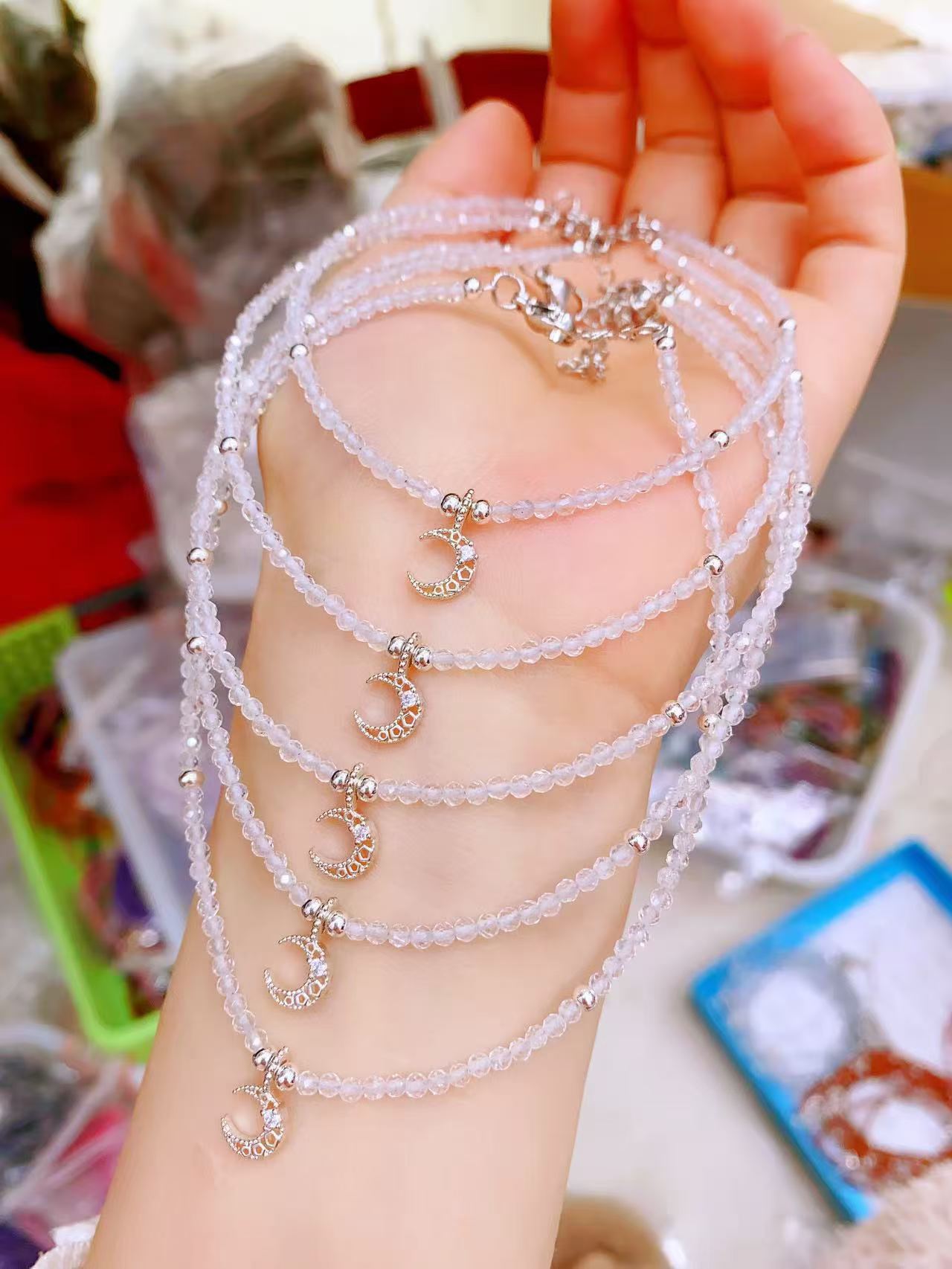 Faceted Crystal Anklets with Moon