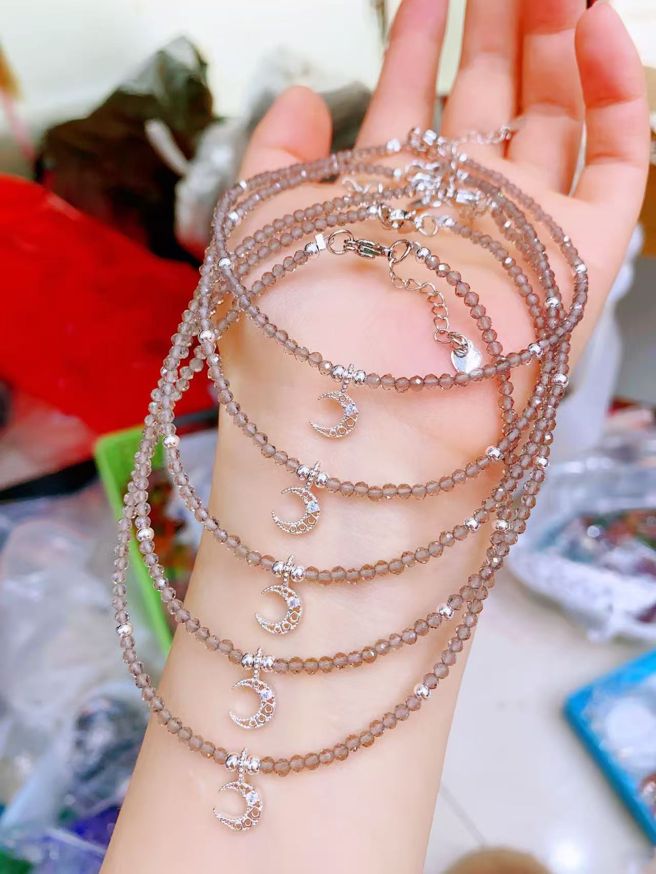 Faceted Crystal Anklets with Moon