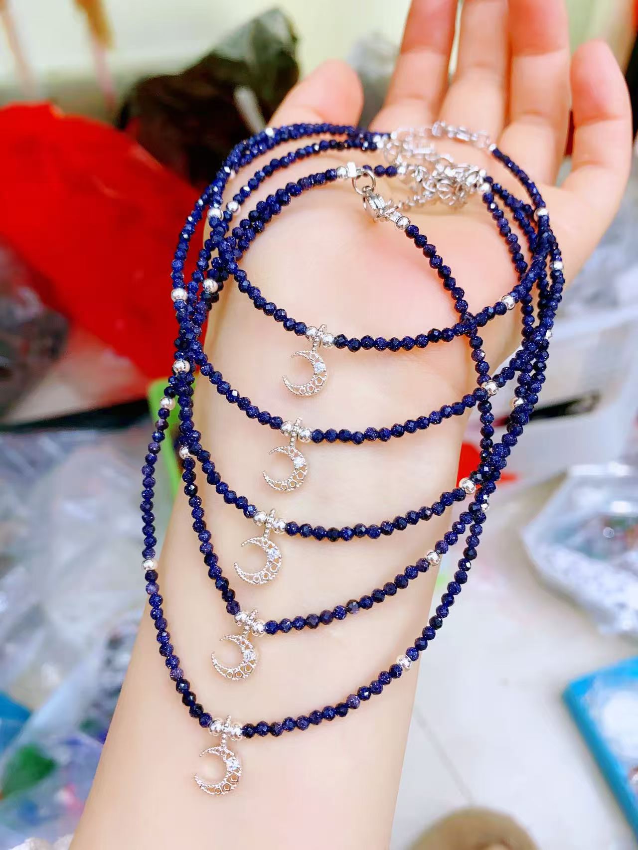 Faceted Crystal Anklets with Moon