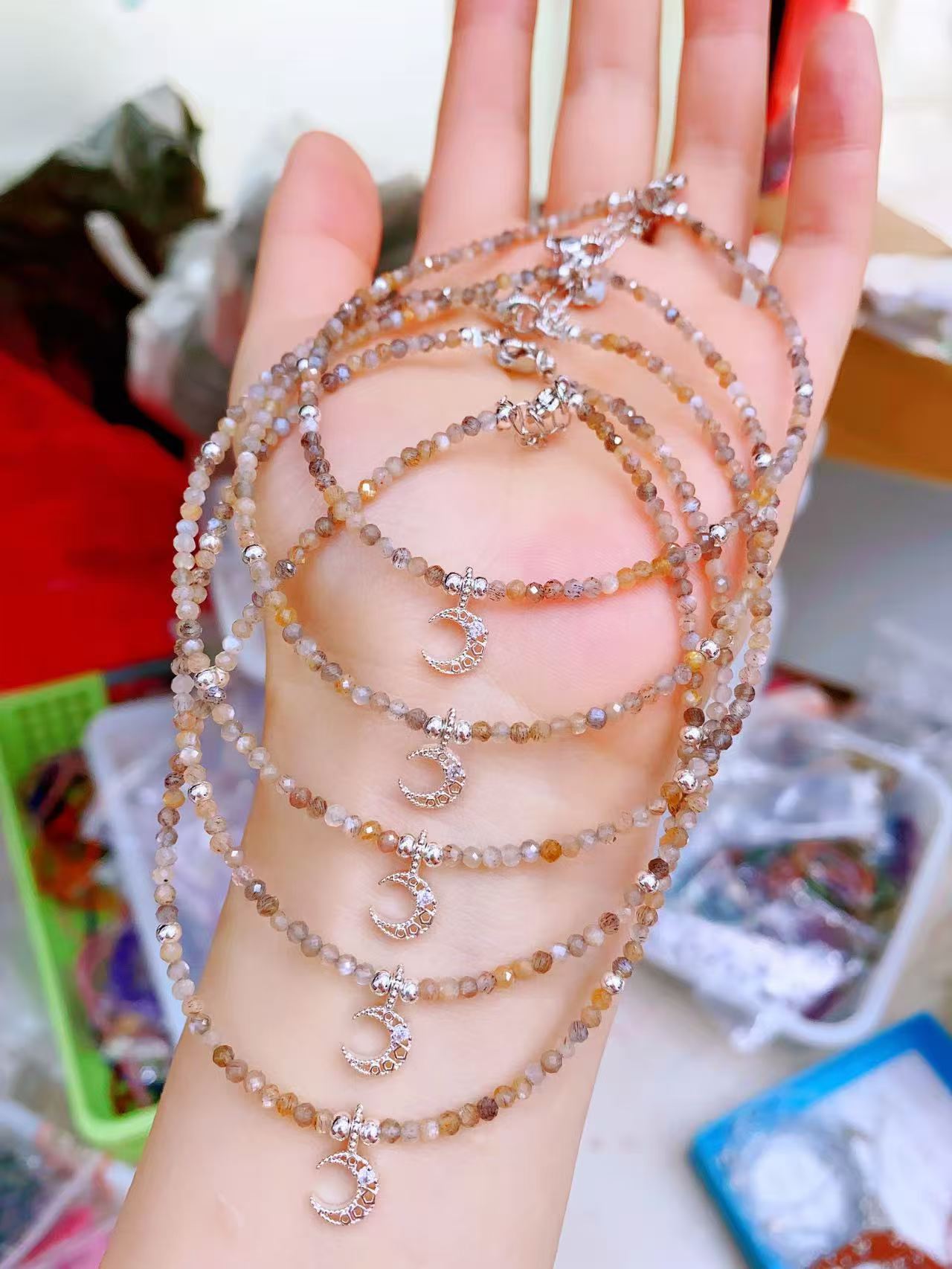 Faceted Crystal Anklets with Moon