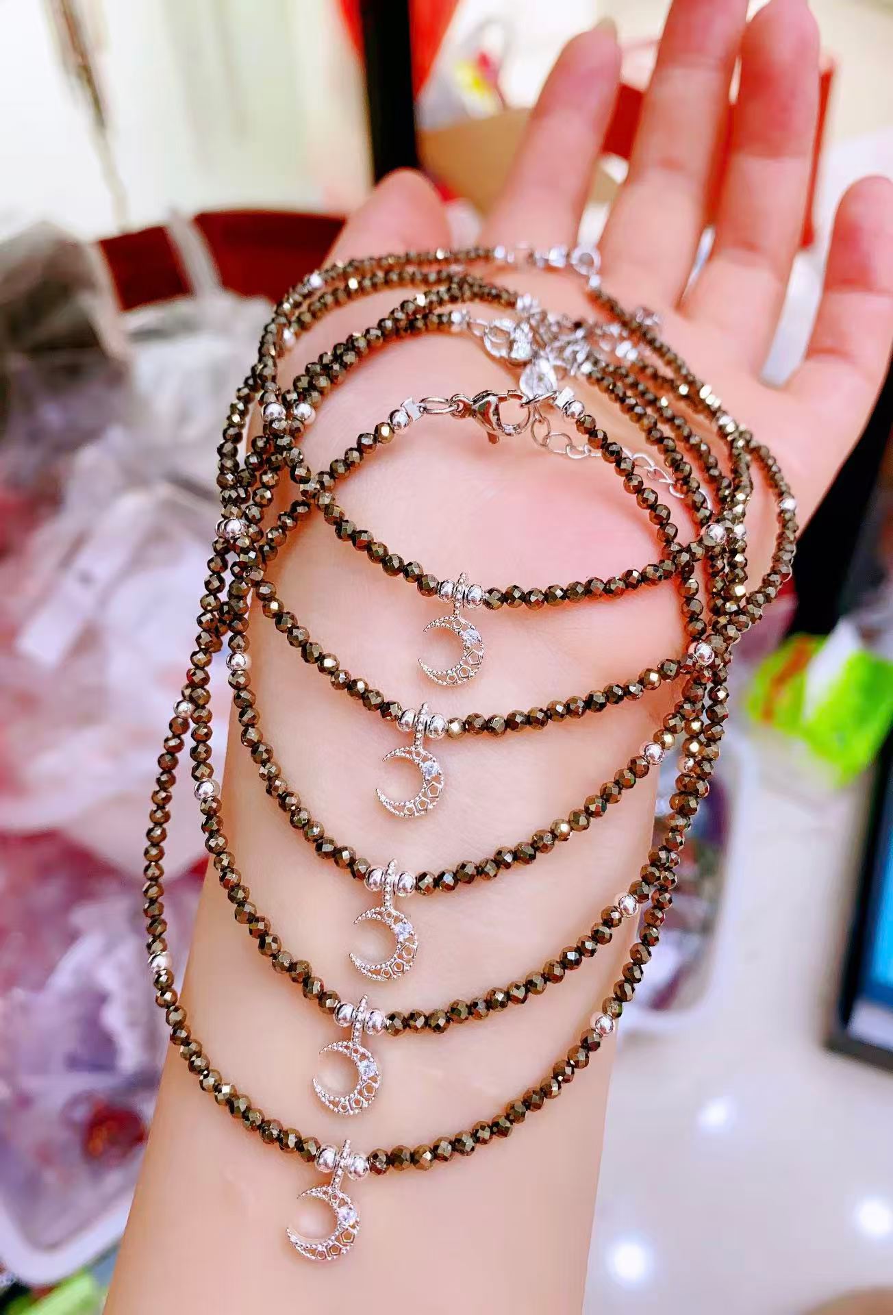 Faceted Crystal Anklets with Moon