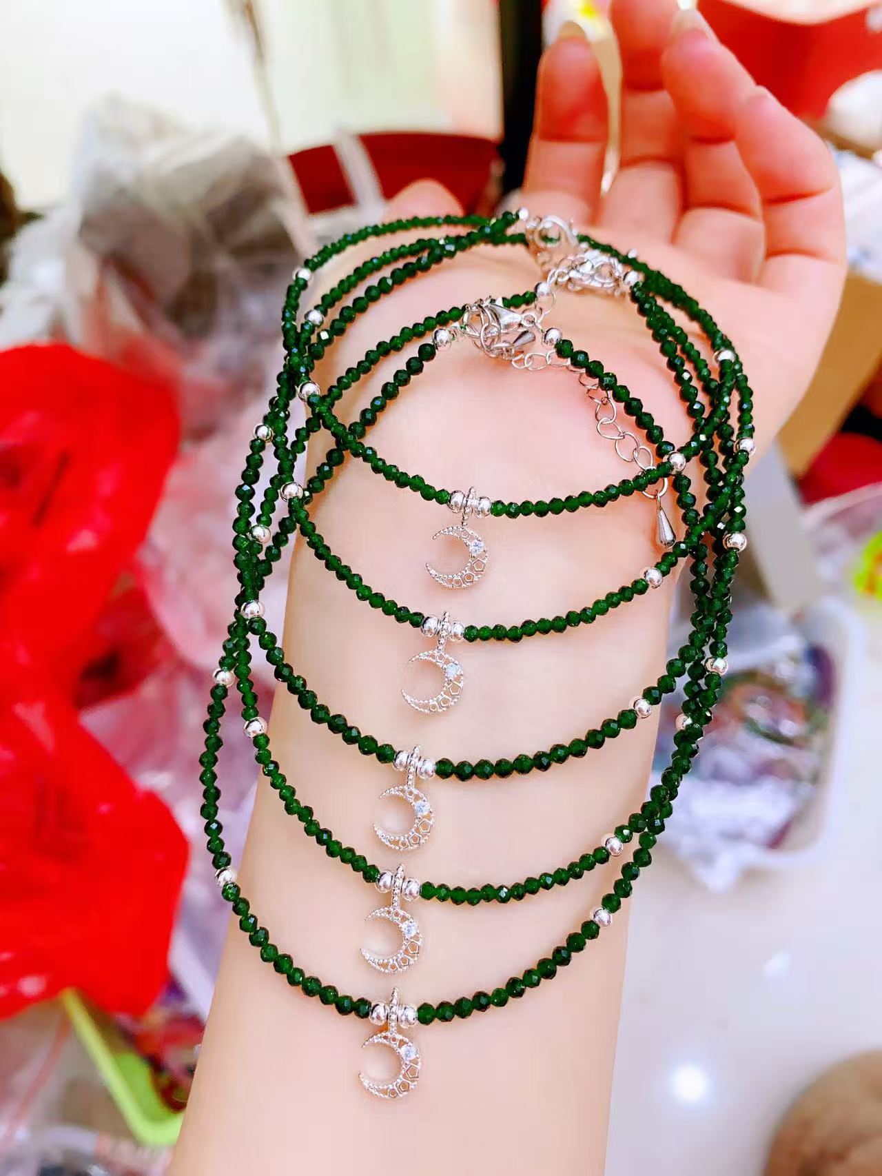 Faceted Crystal Anklets with Moon