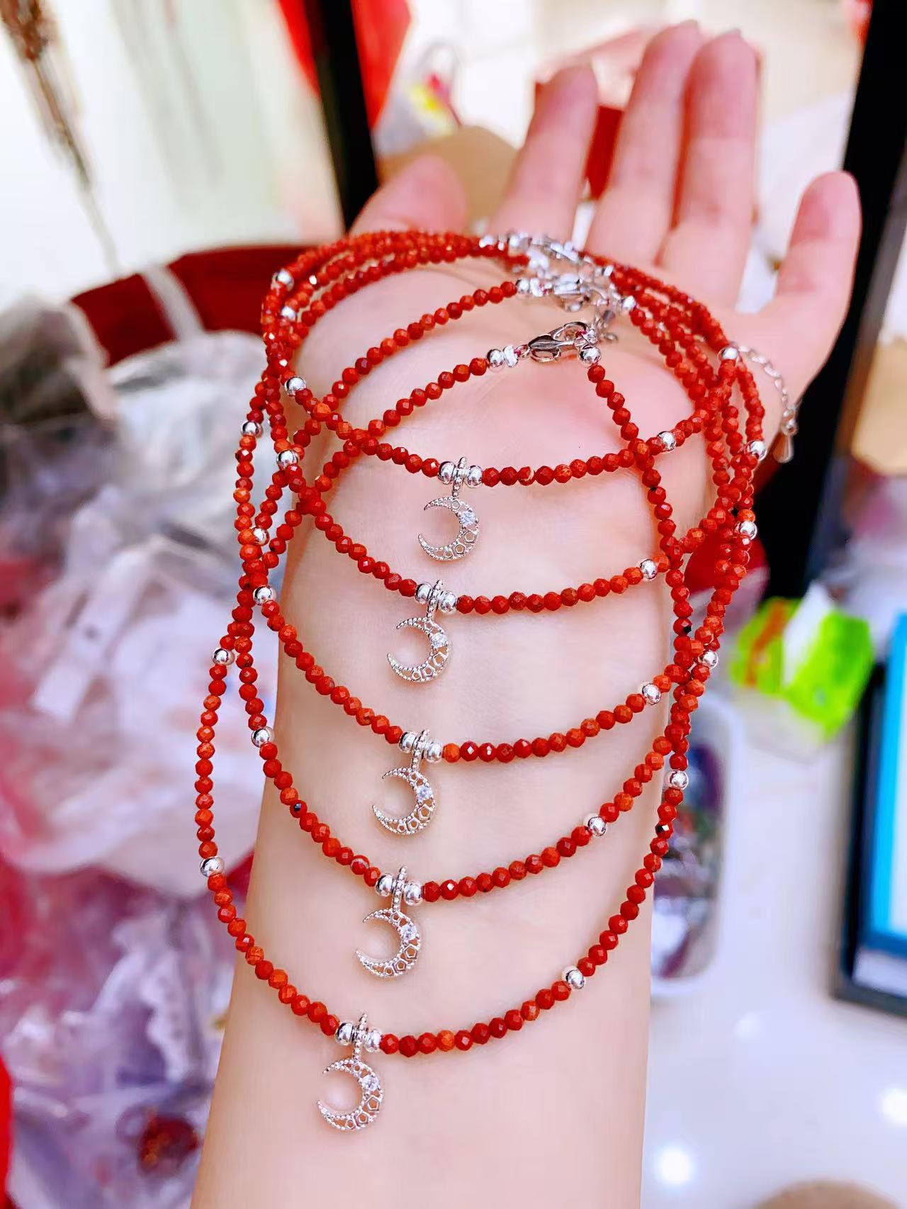 Faceted Crystal Anklets with Moon