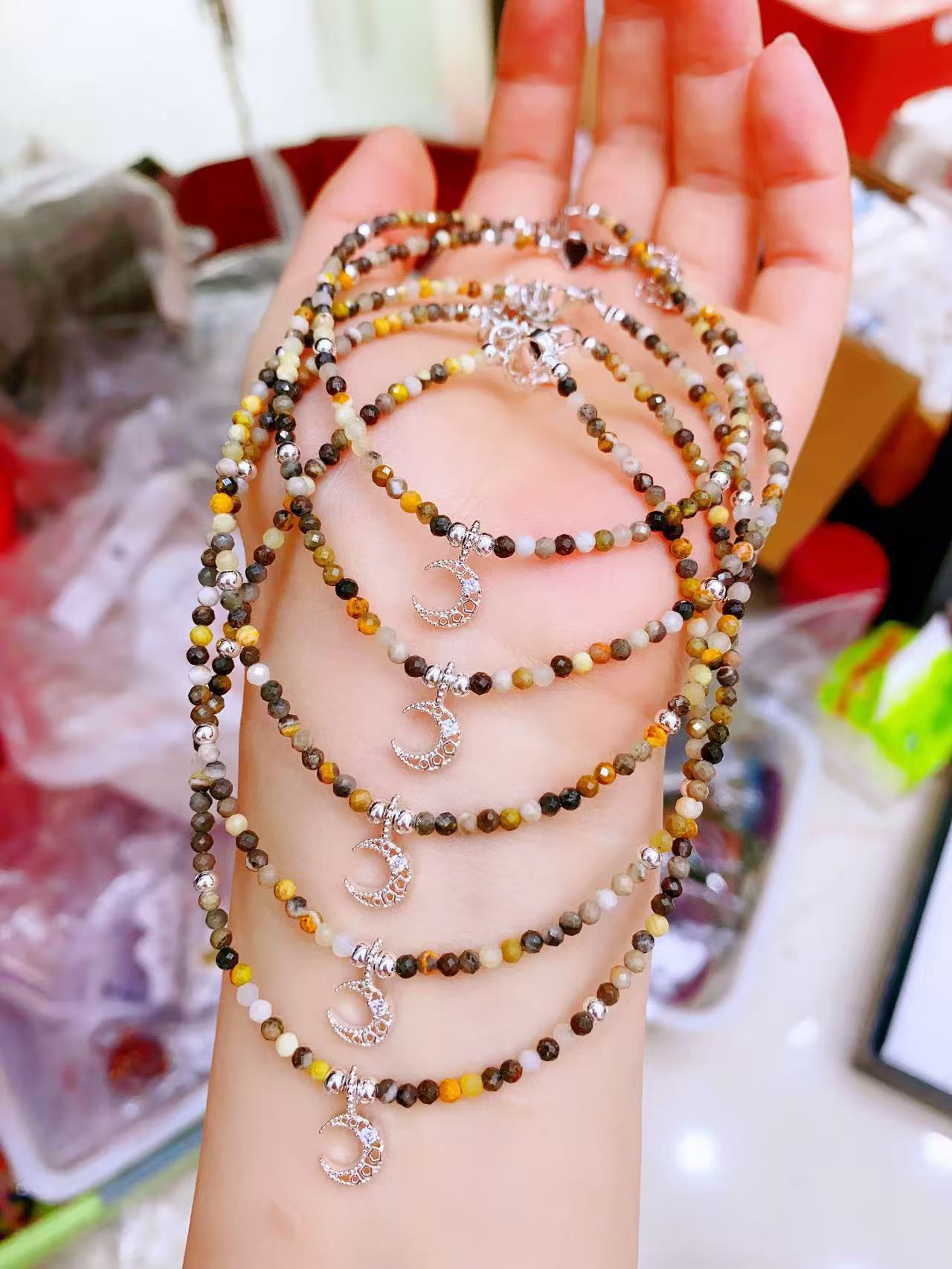 Faceted Crystal Anklets with Moon