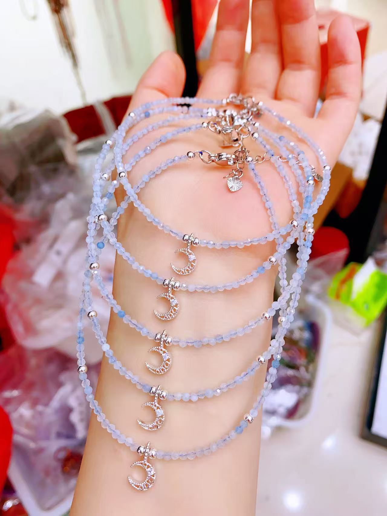 Faceted Crystal Anklets with Moon