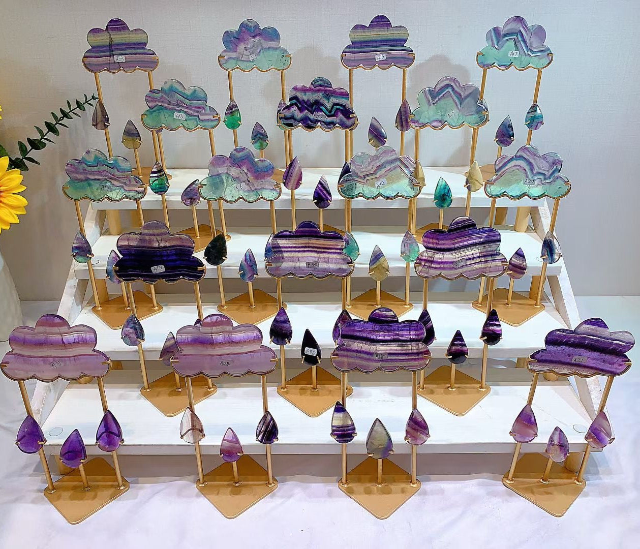 Rainbow Fluorite Cloud with Rain on stand
