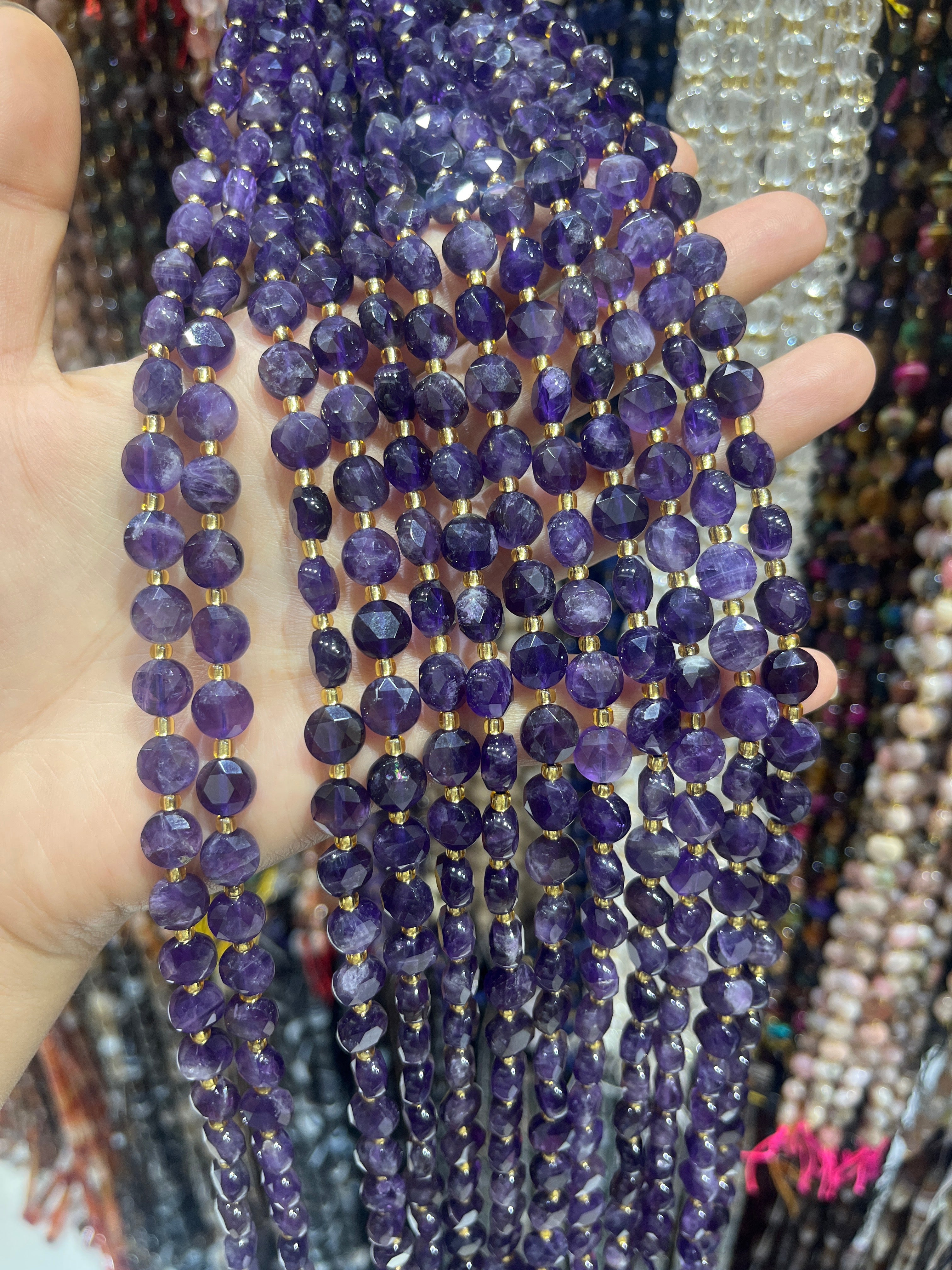 8/10mm amethyst faceted coin beads strand