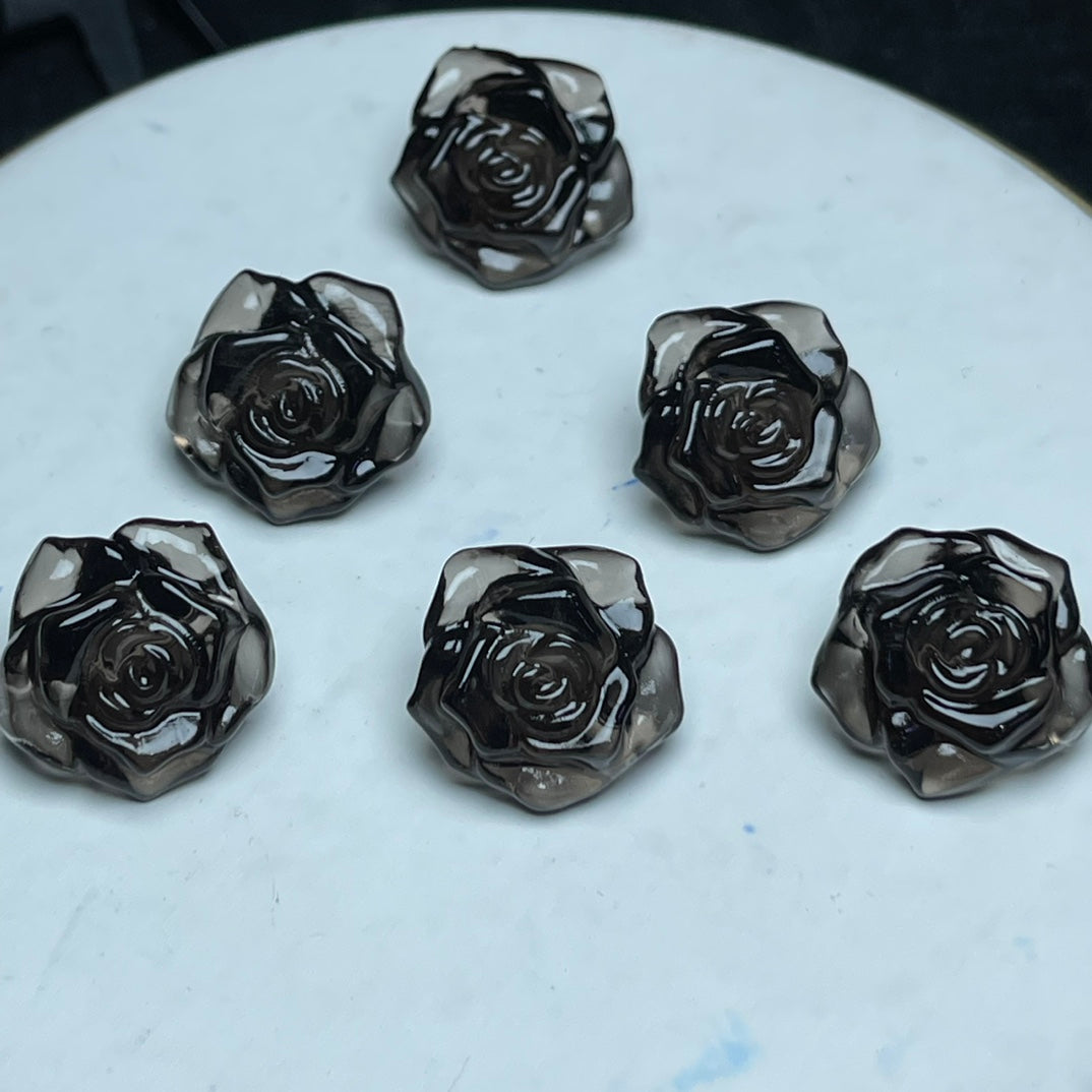Natural Icy Obsidian Rose Flower Beads