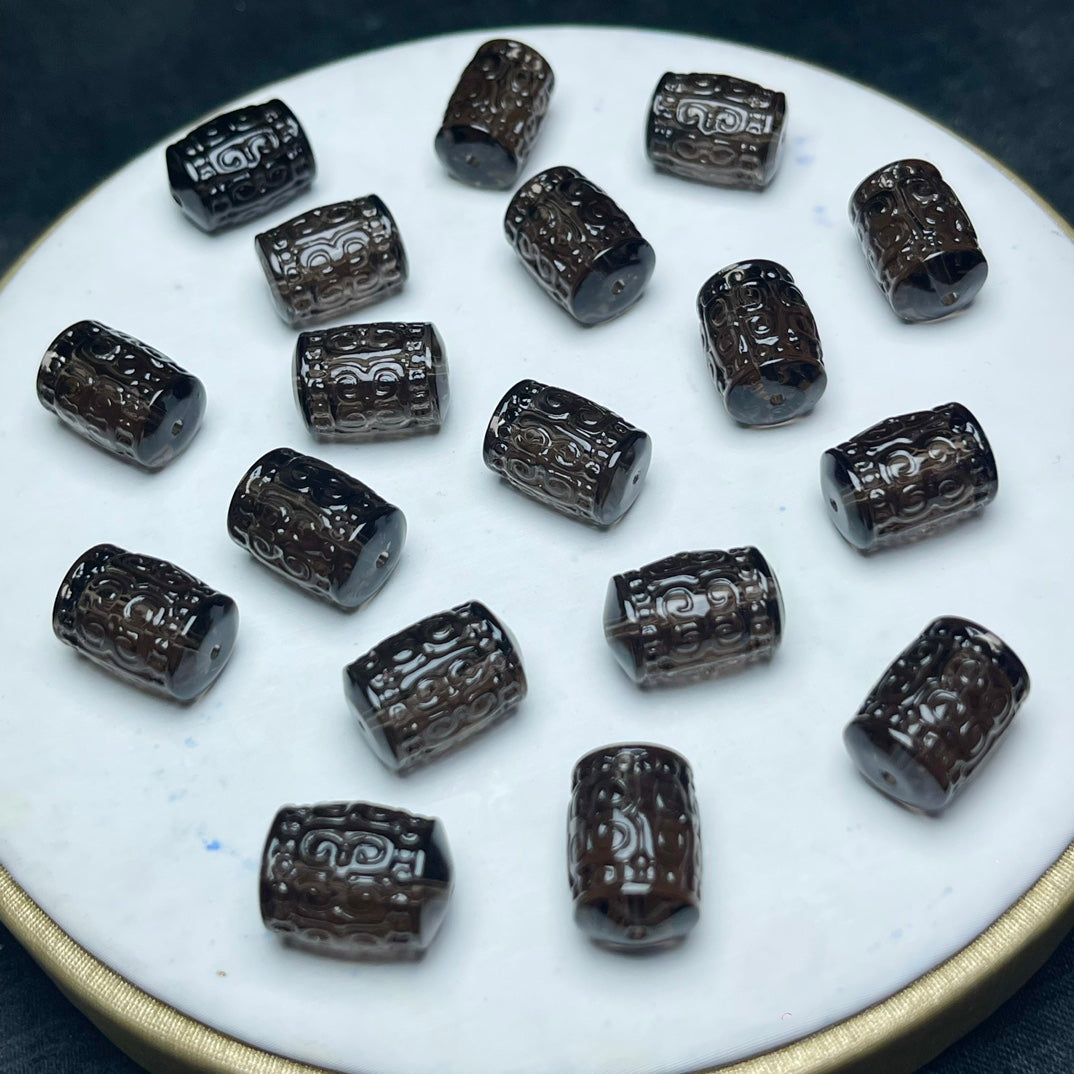 Natural Icy Obsidian Carved Tube Beads
