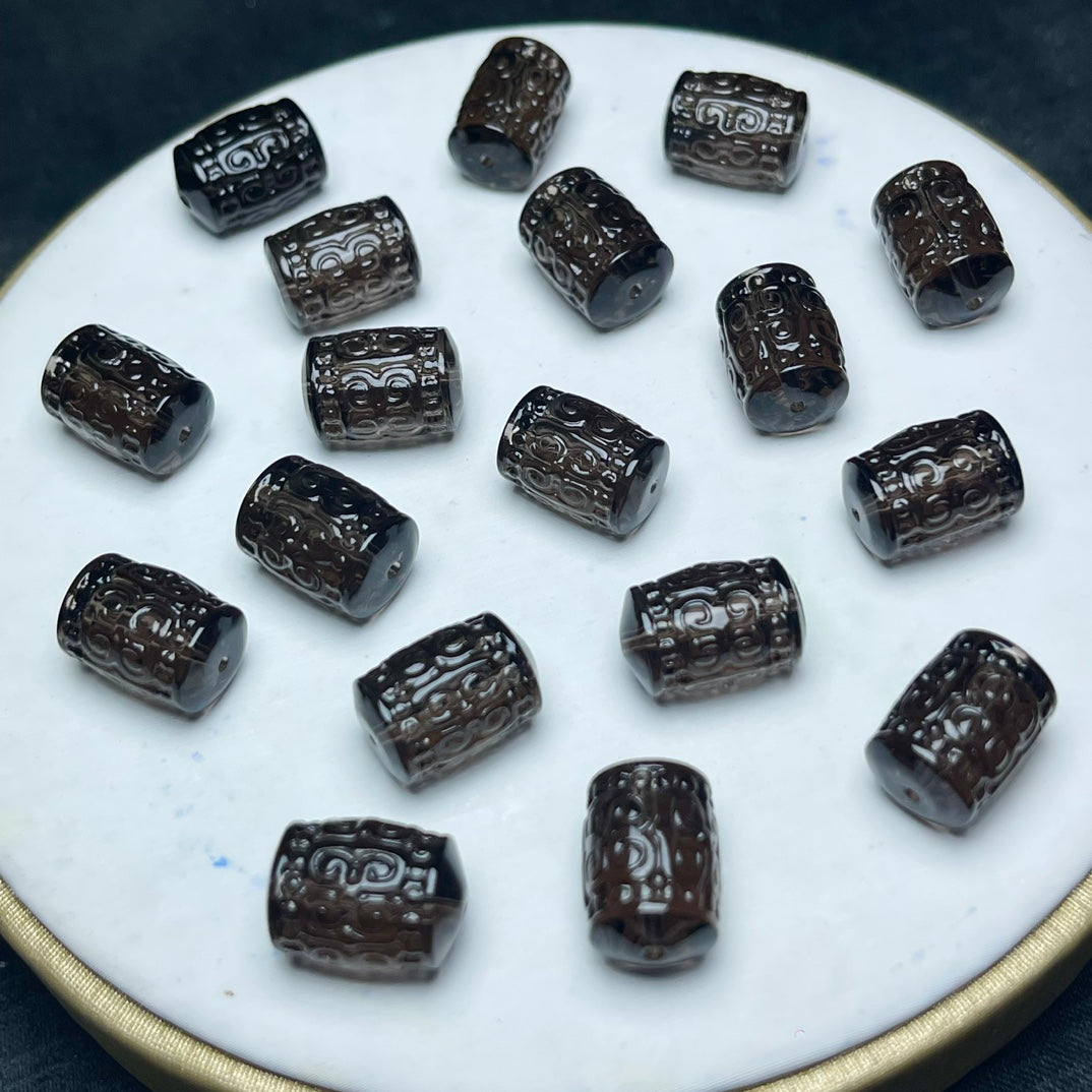 Natural Icy Obsidian Carved Tube Beads