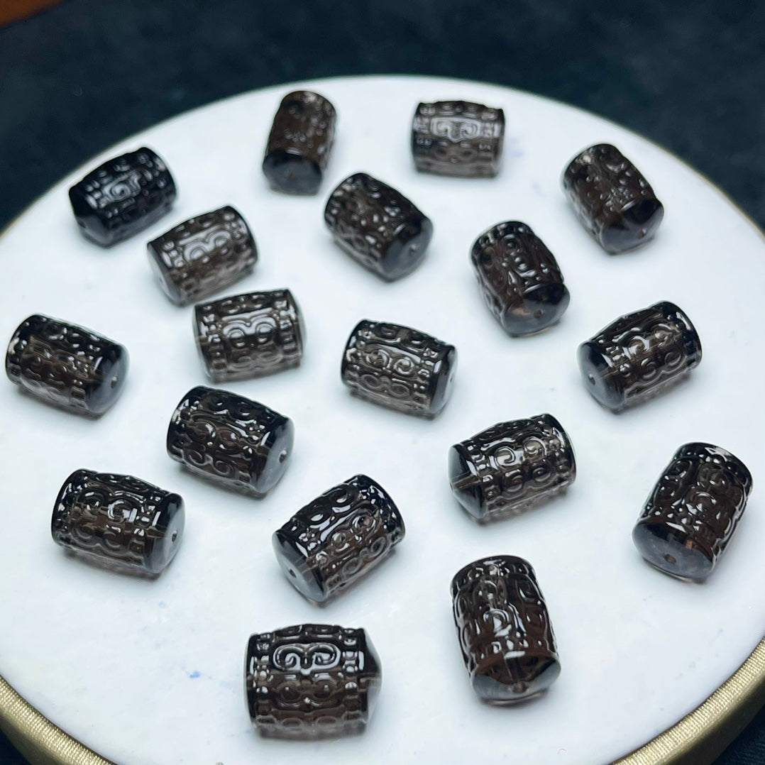 Natural Icy Obsidian Carved Tube Beads