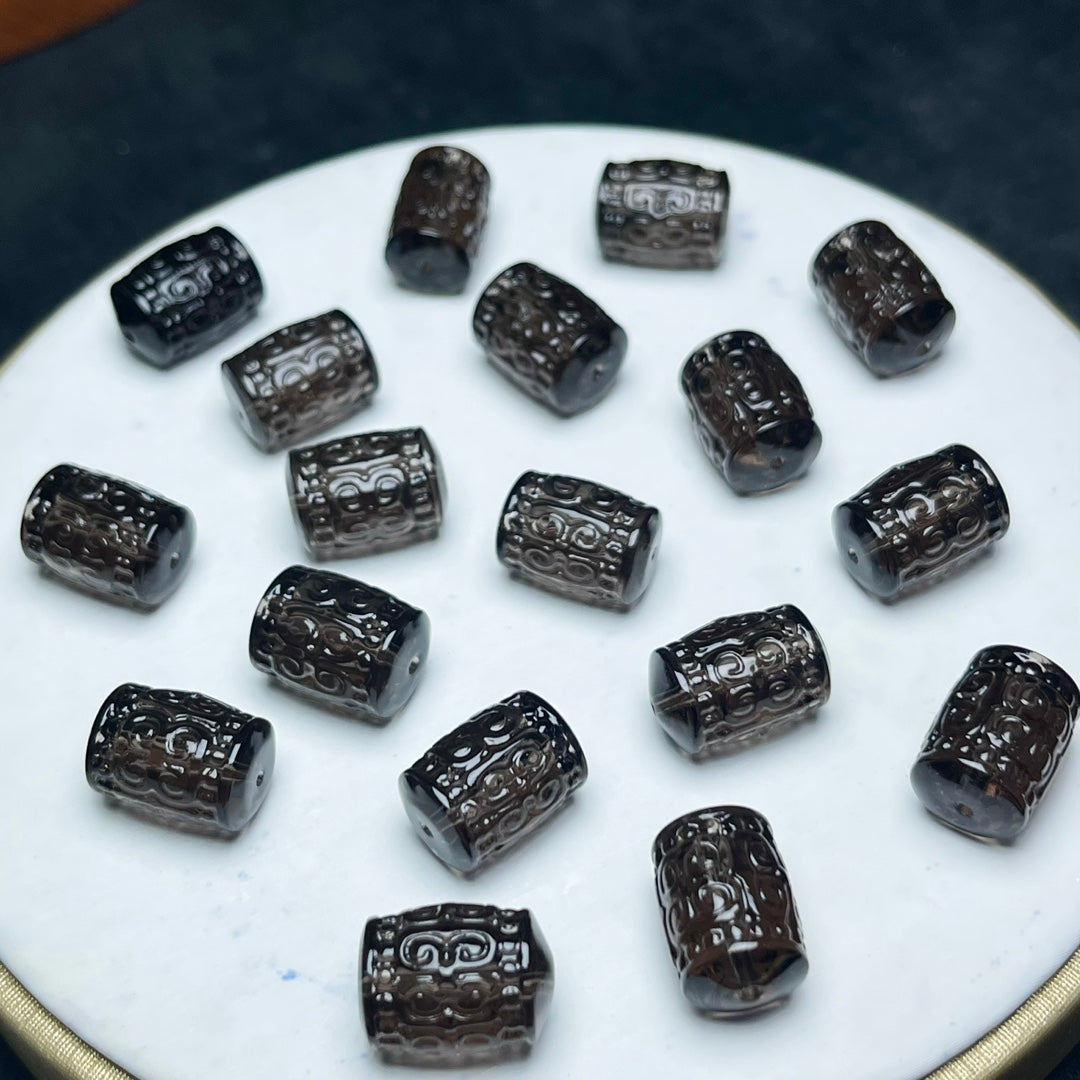 Natural Icy Obsidian Carved Tube Beads