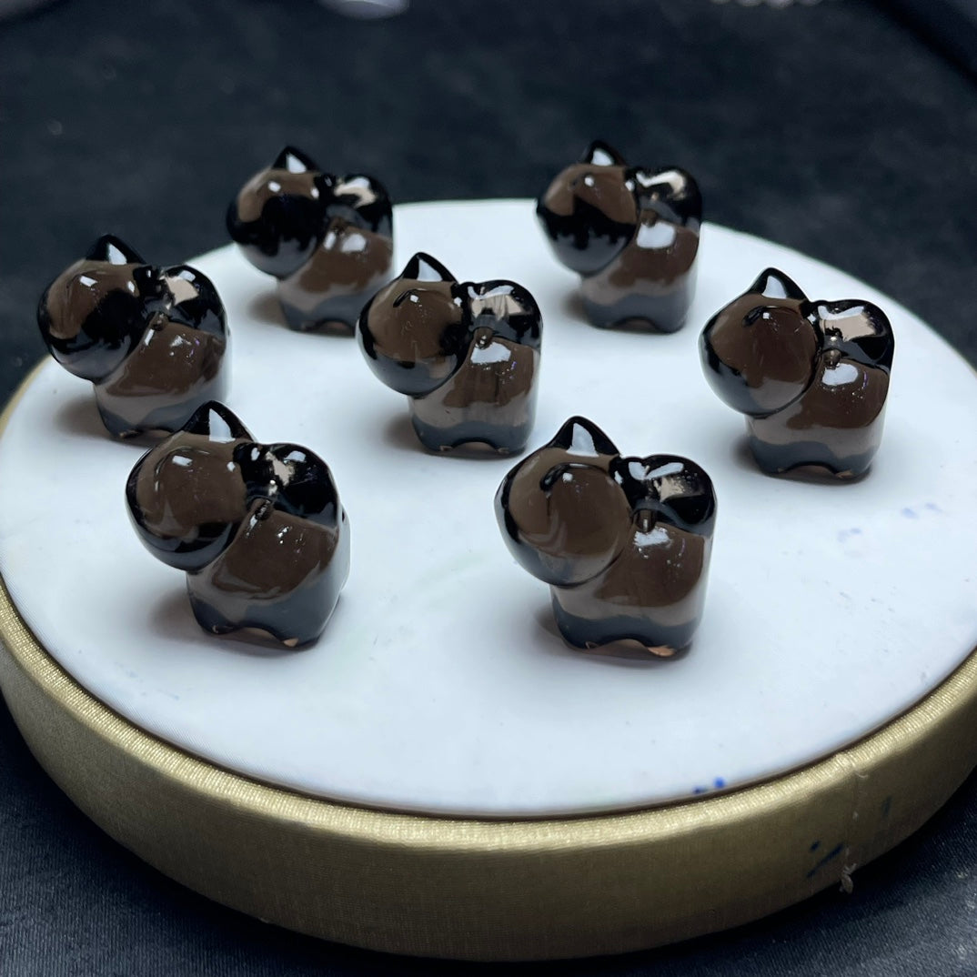 Natural Icy Obsidian Standing Cat Beads