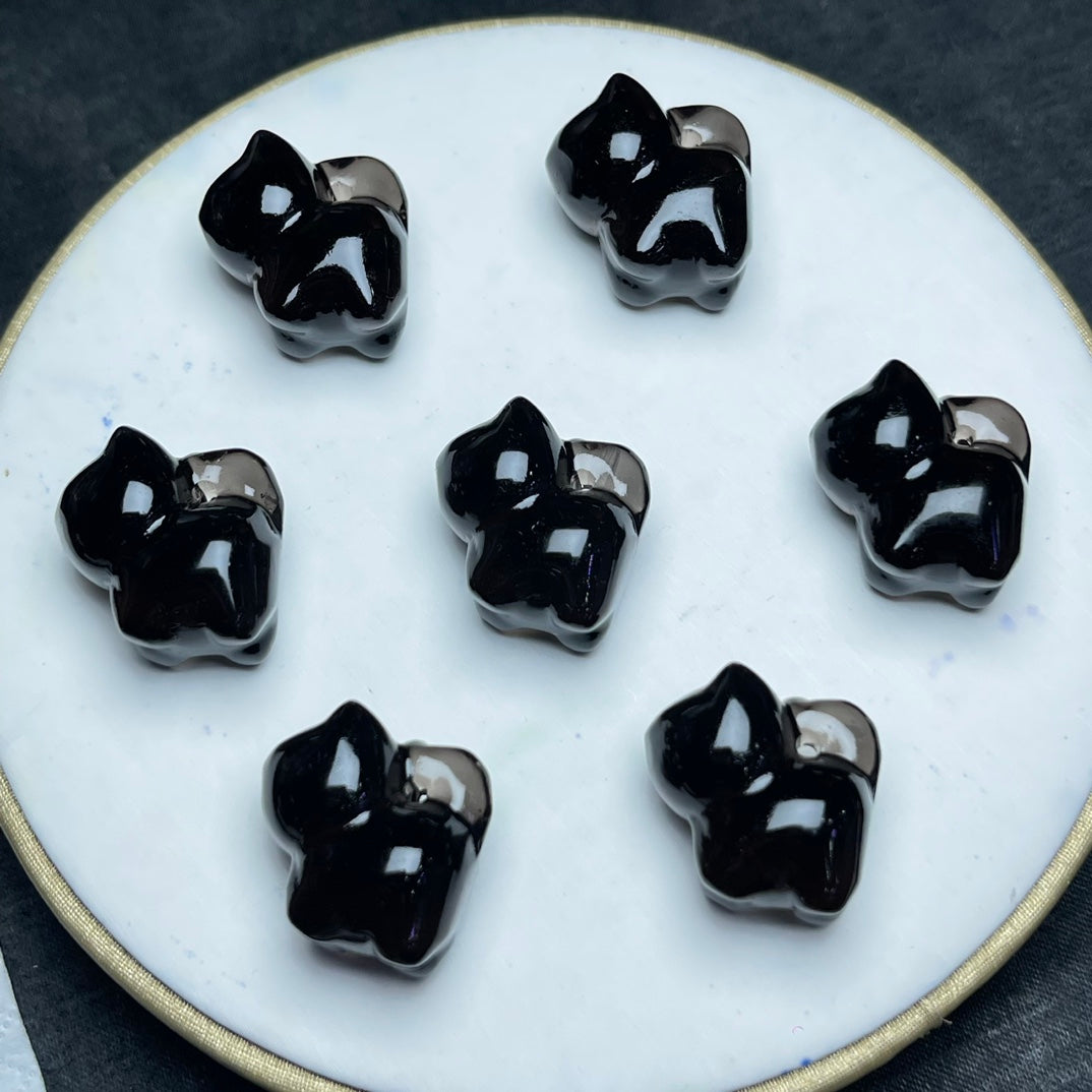Natural Icy Obsidian Standing Cat Beads