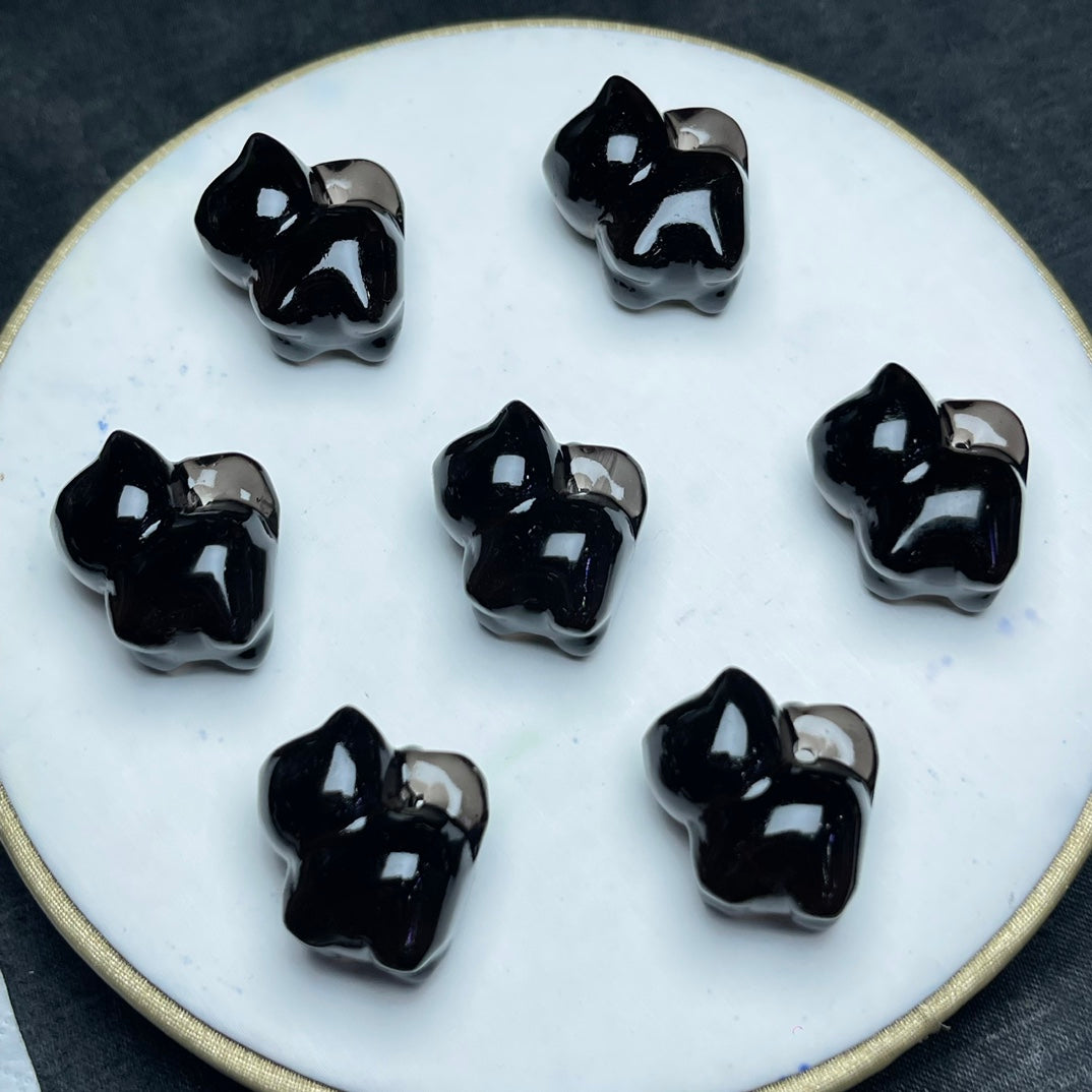 Natural Icy Obsidian Standing Cat Beads