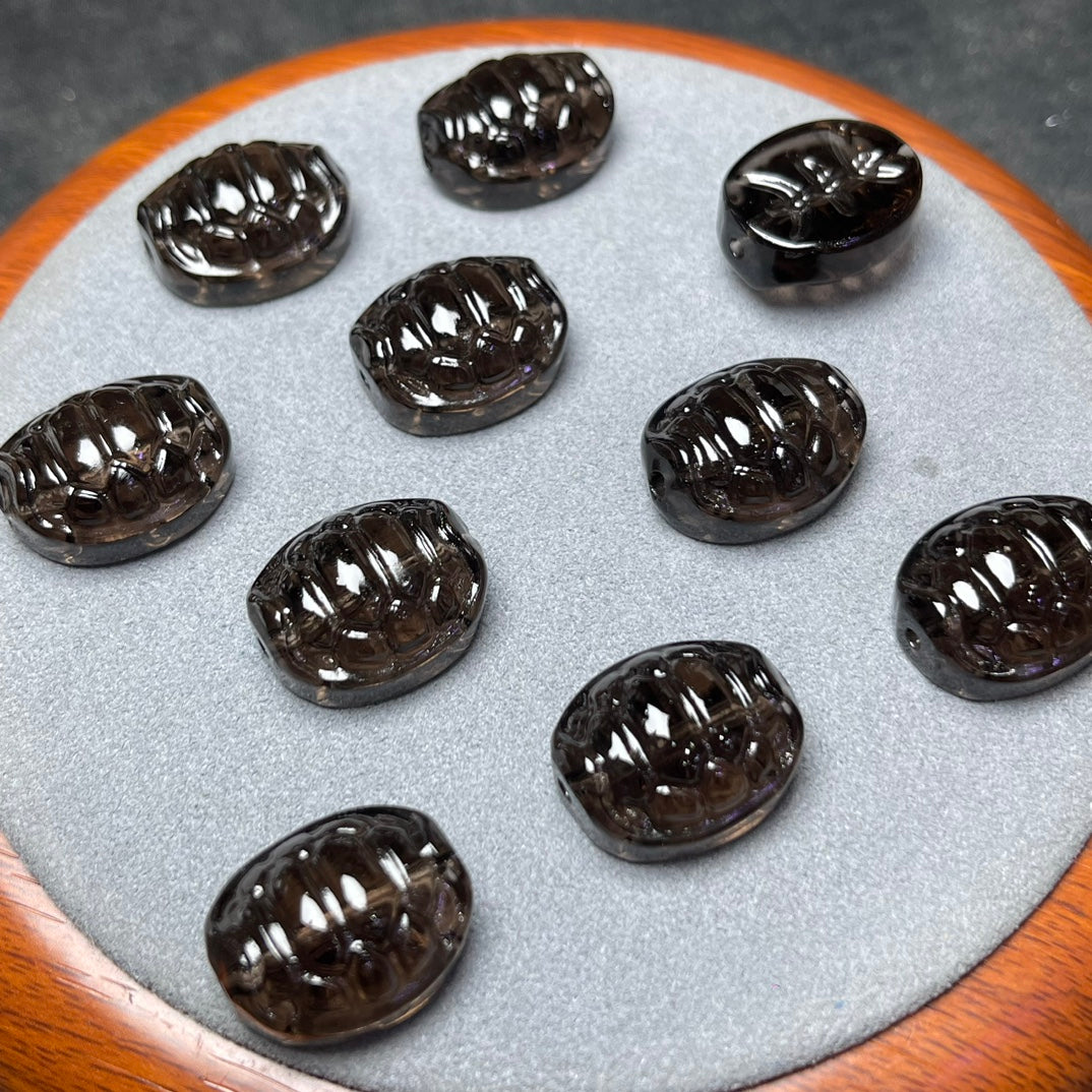 Natural Icy Obsidian Turtle Shell Beads