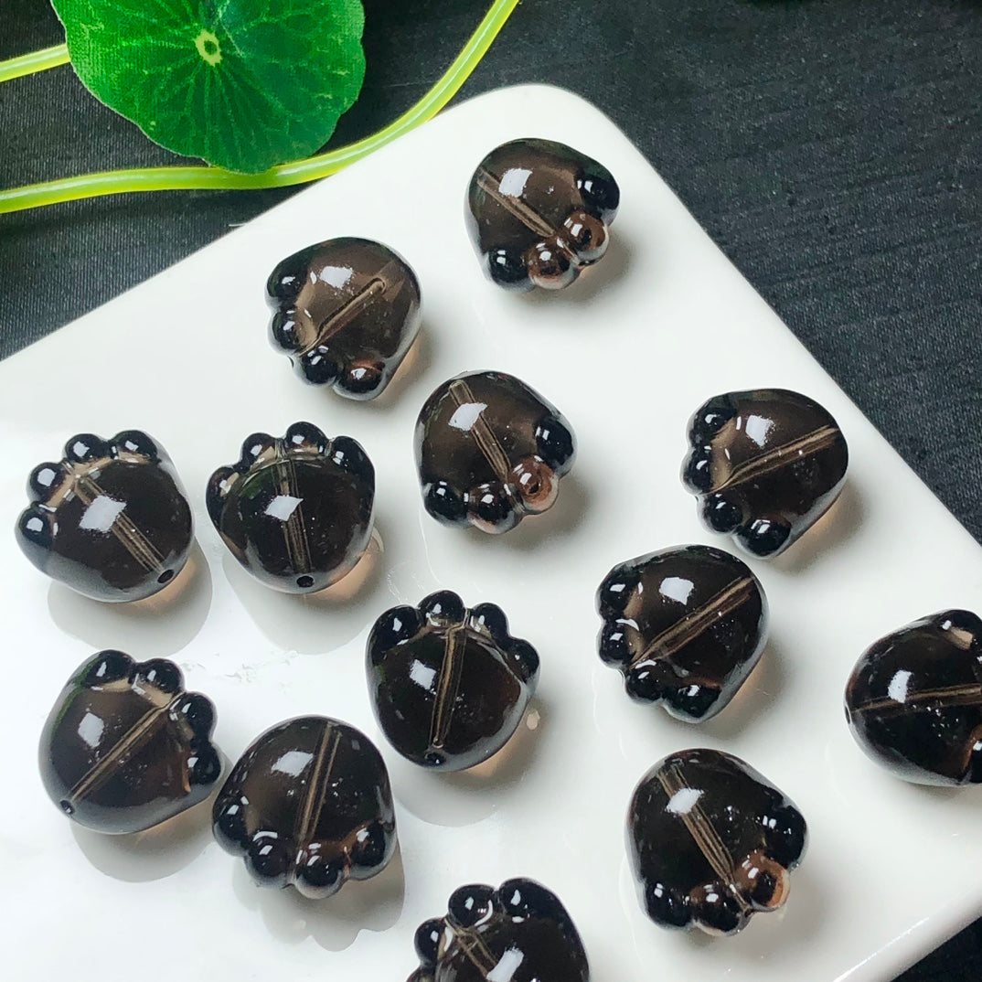 Natural Icy Obsidian Cat Paw Beads