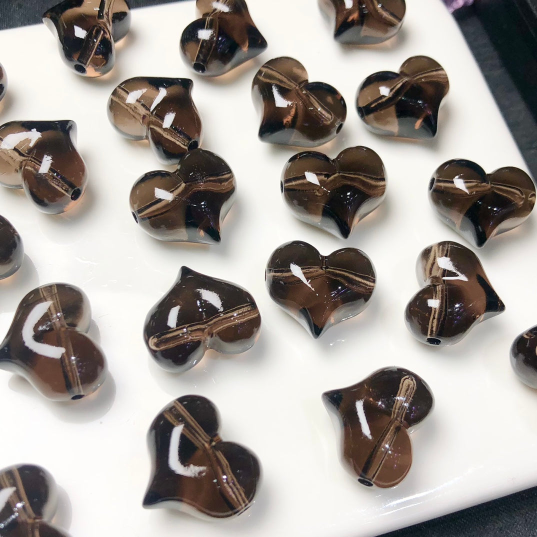 Natural Icy Obsidian Puffy Heart Beads