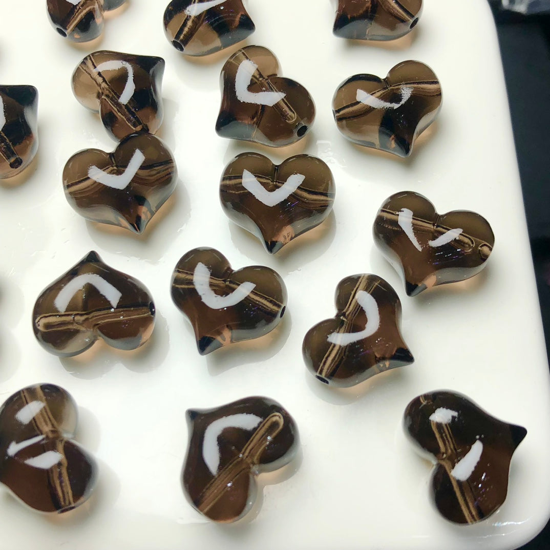 Natural Icy Obsidian Puffy Heart Beads