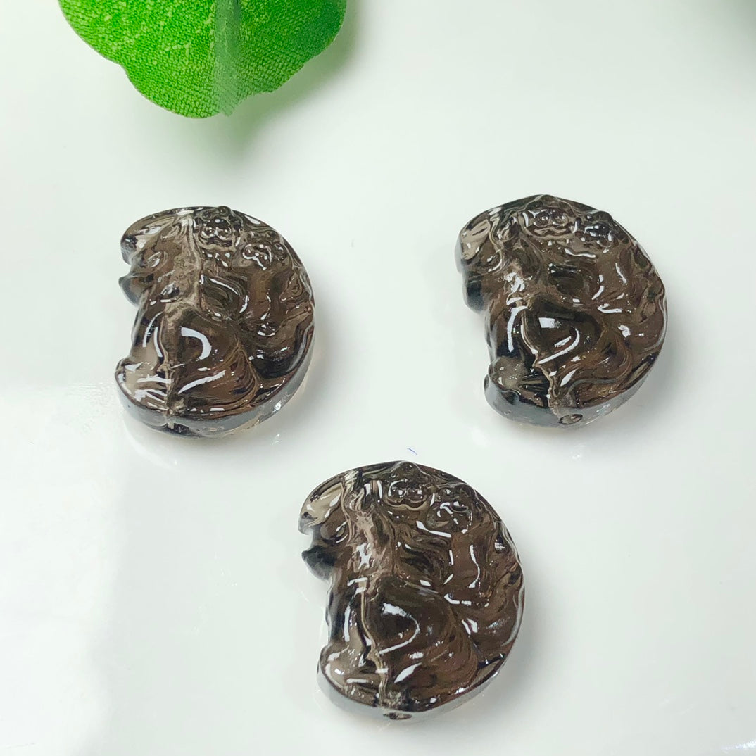 Icy Obsidian Fox on Moon Beads